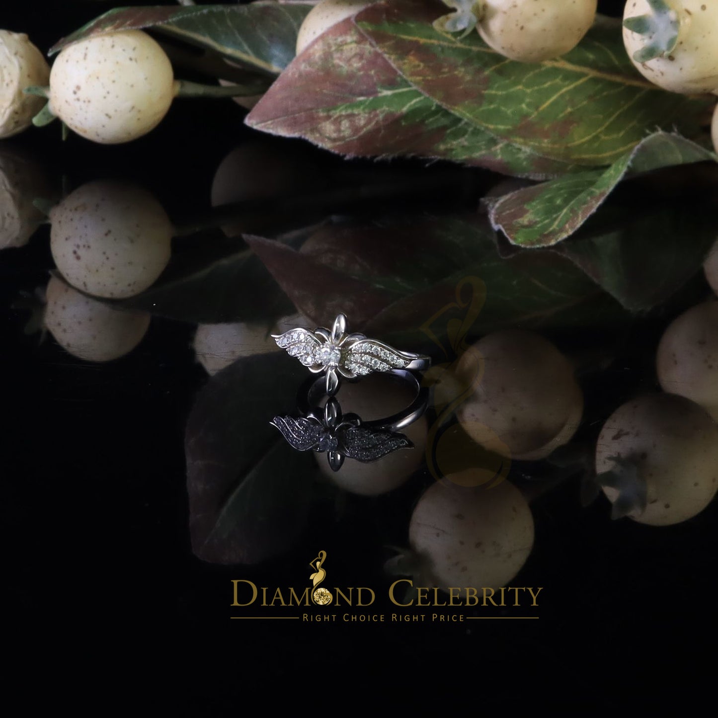 DiamondCelebritees 925 Sterling White Silver 0.75ct Cubic Zirconia Butterfly Womens Ring Size 6