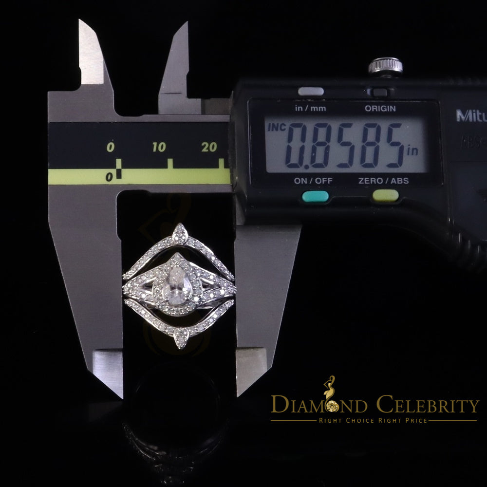 DiamondCelebritees White Silver1.75ct VVS D Pear 925 Moissanite Enhancer Guard Wrap Insert Ring SZ7