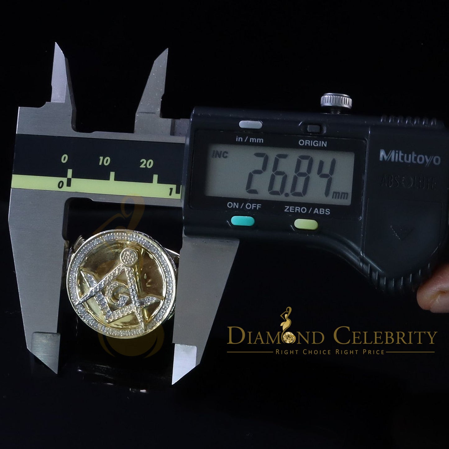 0.25 CT Diamond Men's Silver 925 Yellow Adjustable Masonic Ring From SZ 10 to 12