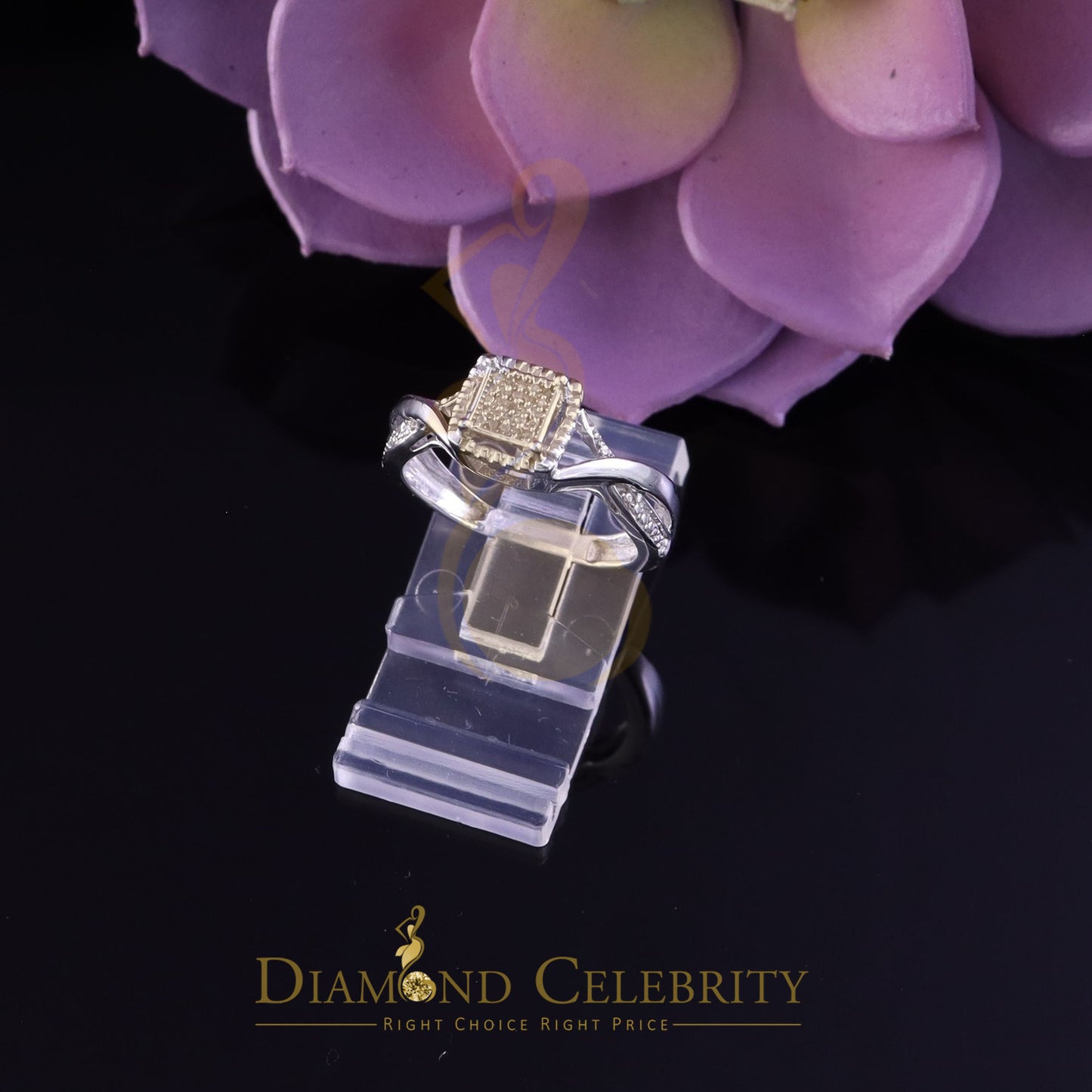 DiamondCelebritees 0.10CT Real Diamond 925 White Silver Womens Square Engagement Ring Size 6.5
