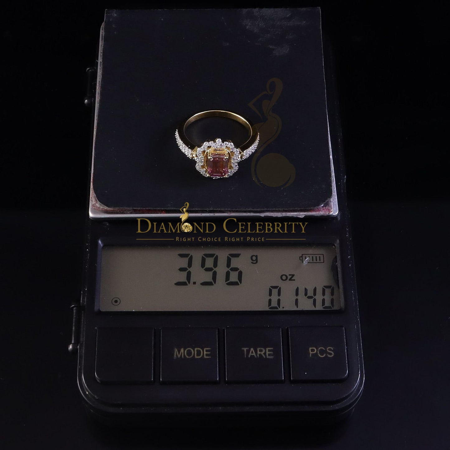 DiamondCelebritees 2.00CT Women's 925 Silver Yellow VVS D Pink & White Moissanite Emerald Ring SZ 7