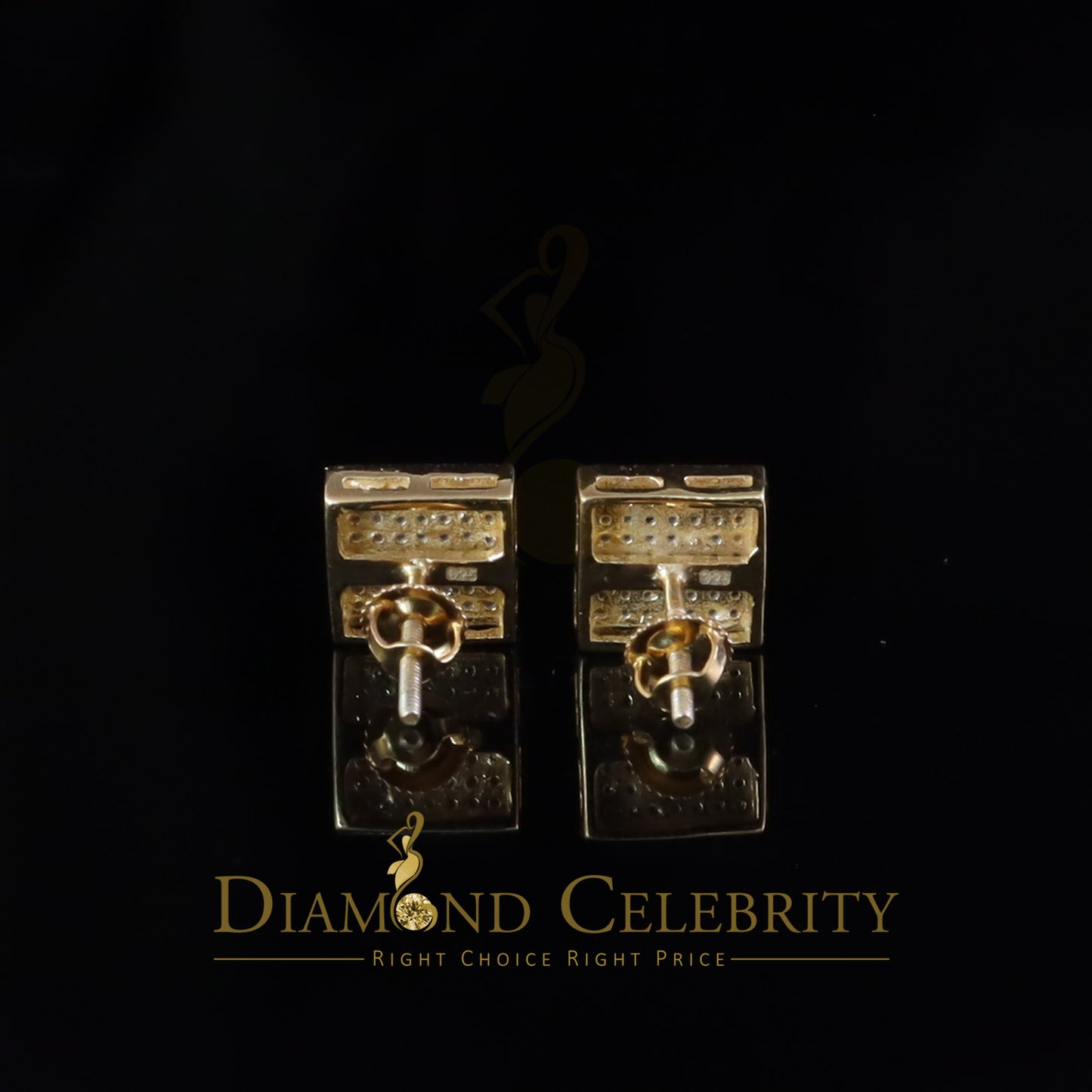 DiamondCelebritees 0.25ct Diamond 925 Sterling Silver Yellow Princess Shape Stud Earring For Womens