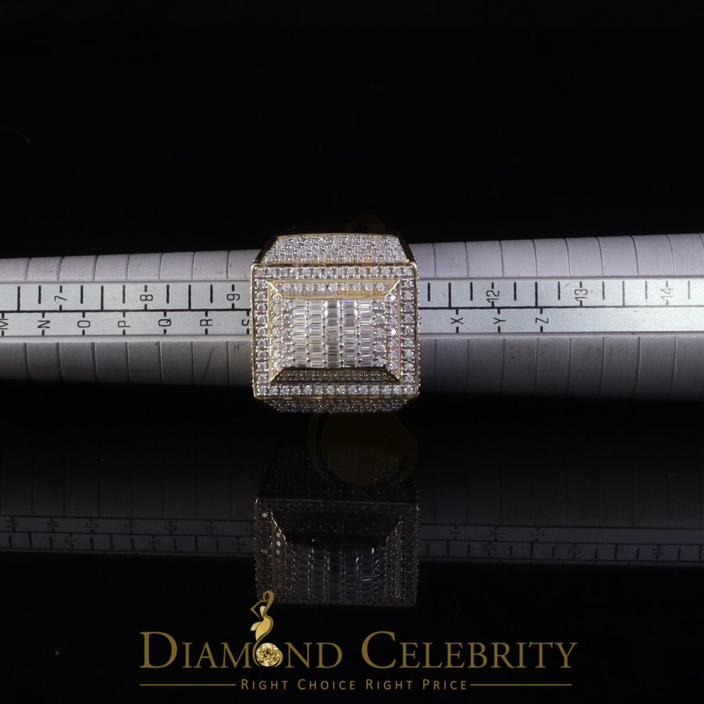 DiamondCelebritees Men's baguette 925 Yellow Silver 4.00ct VVS 'D' Moissanite 3D Square Rings SZ 10