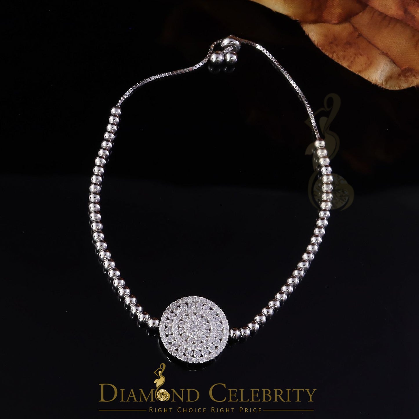 Diamondcelebritees Adjustable Round Tennis Style White Sterlng Silver Cubic Zirconia Bracelete