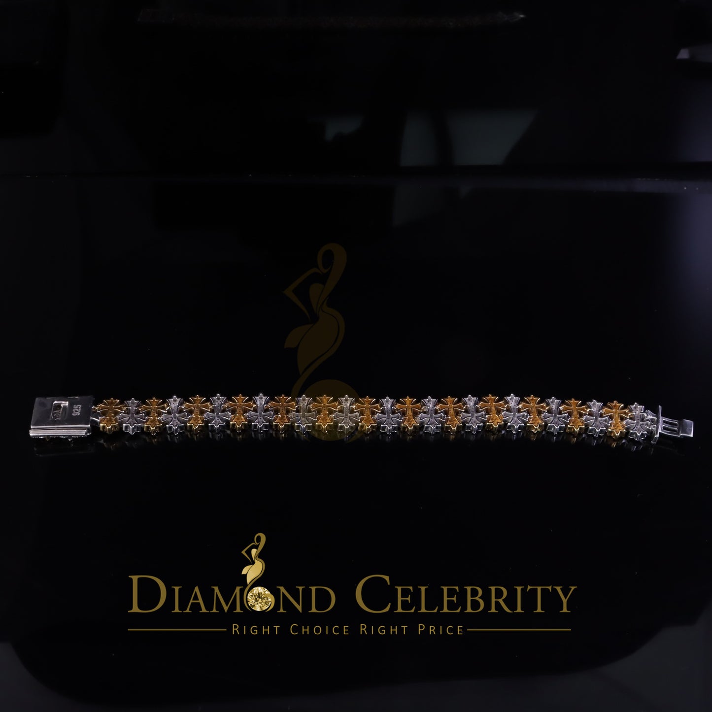 Diamondcelebritees 9.00ct Silver White Cross 925 Moissanite Coptic Cross Bracelet 8 Inch Mens/Women