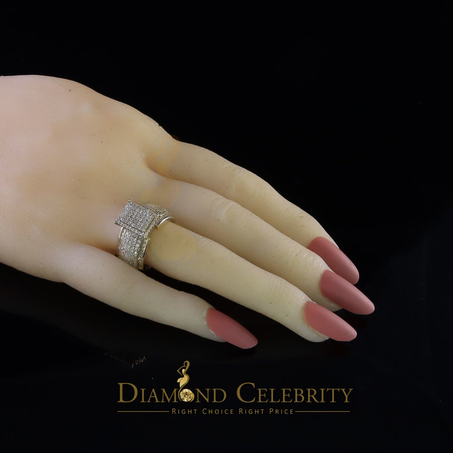 DiamondCelebritees 2.03ct Cubic Zirconia 925 Yellow Silver Set Women's Engagement Ring Size 7