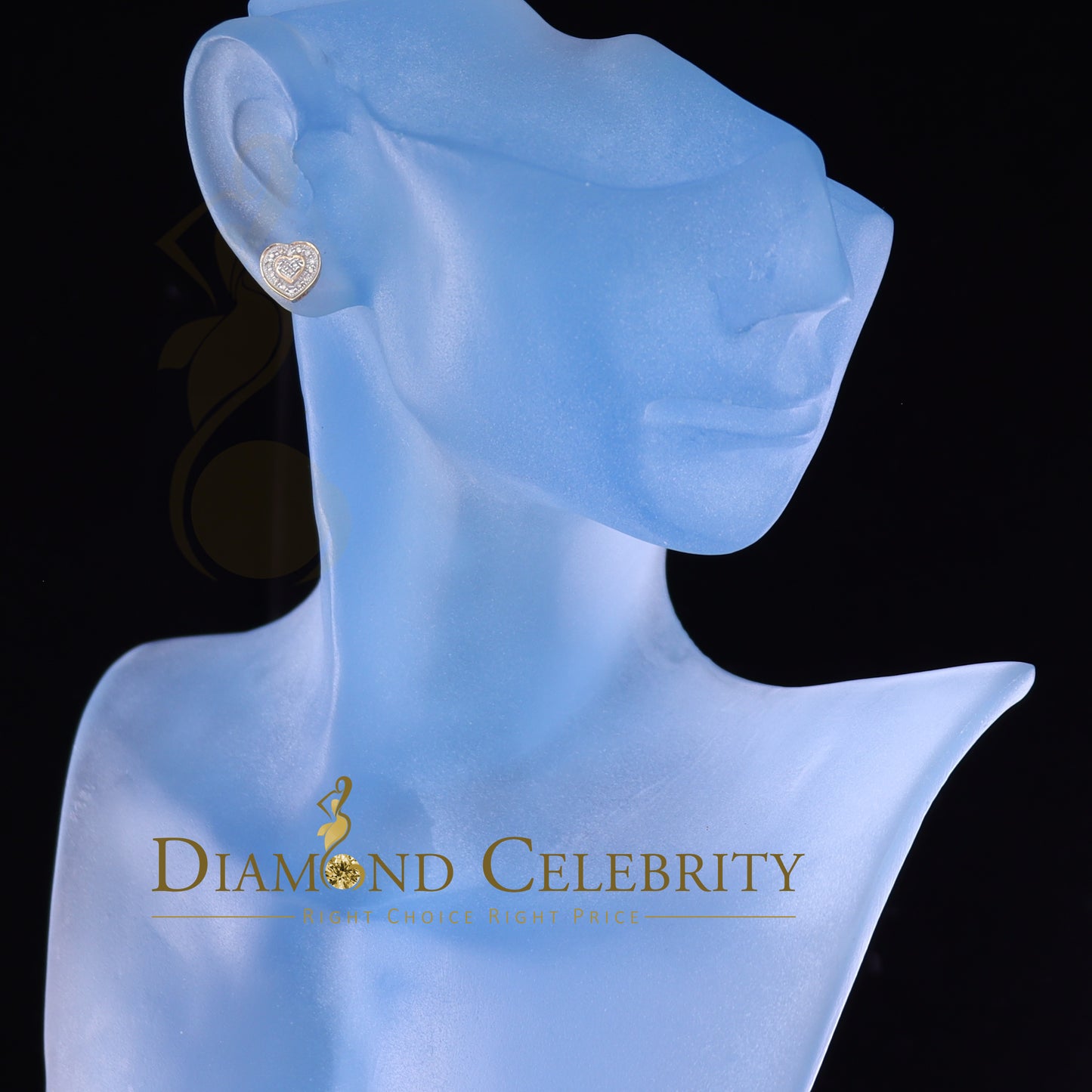 DiamondCelebritees Micro Pave 0.11ct Real Diamonds 925 Yellow Silver Women's & Men's Heart Earrings
