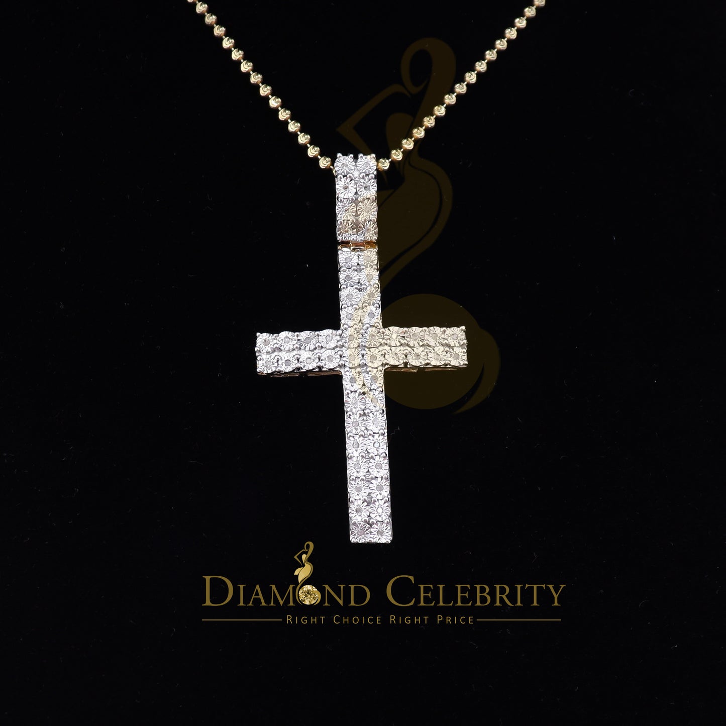 DiamondCelebritees Real 0.33ct Diamond Sterling Silver Yellow CROSS Charm Fashion Necklace Pendant