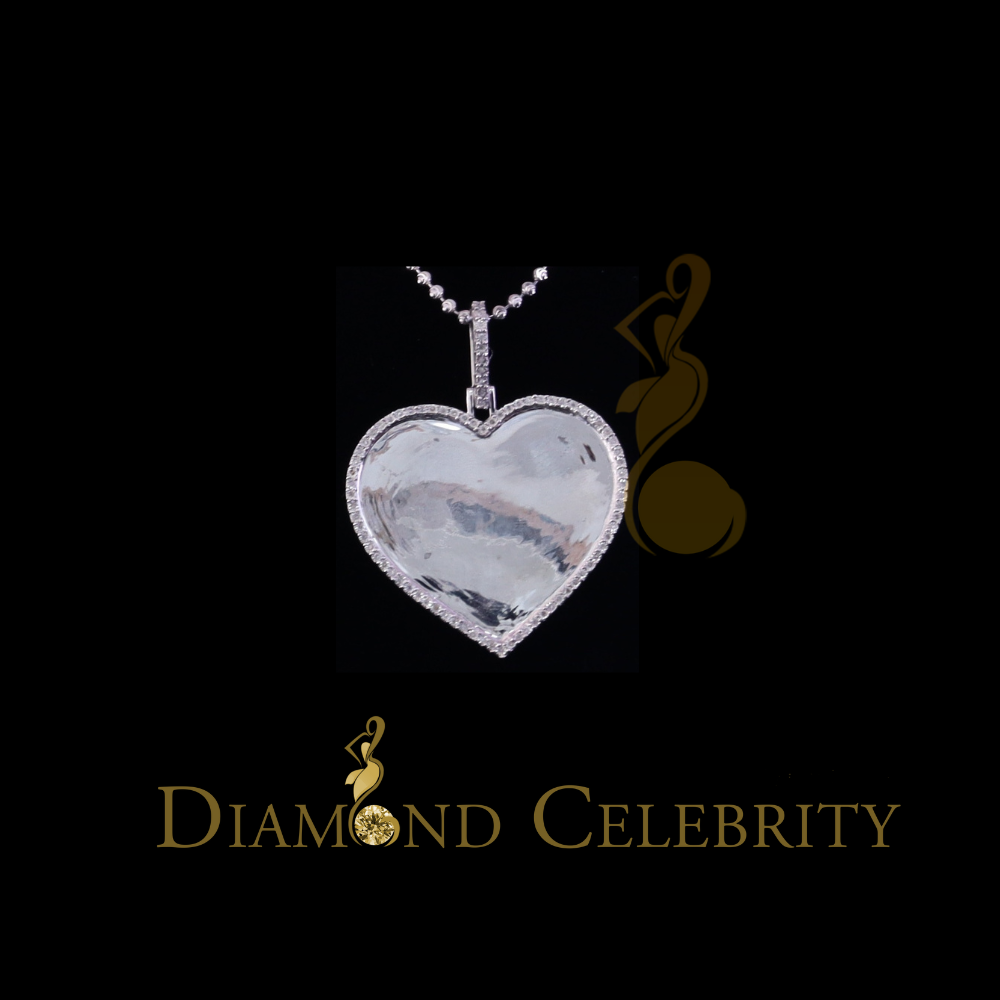 DiamondCelebritees 0.75ct Real Diamond White 925 Sterling Silver "2.00" Inch Heart PICTURE Pendant