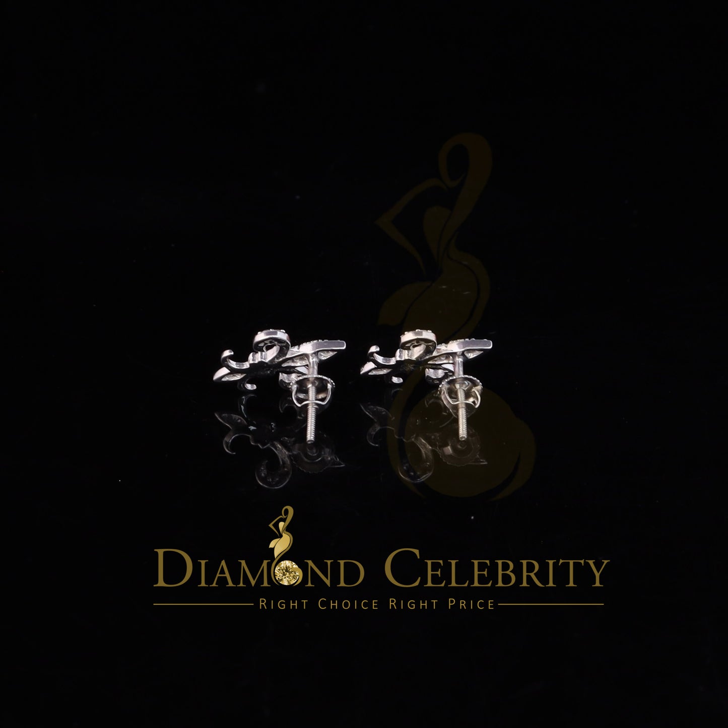 DiamondCelebritees 925 White Silver Fleur de Lis Screw Back 0.25ct Cubic Zirconia Women's Earrings