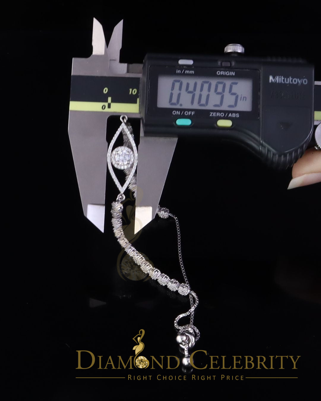 Diamondcelebritees White 925 Silver Eye Shape Bracelet Cubic Zirconia Adjustable Size 7 Inches