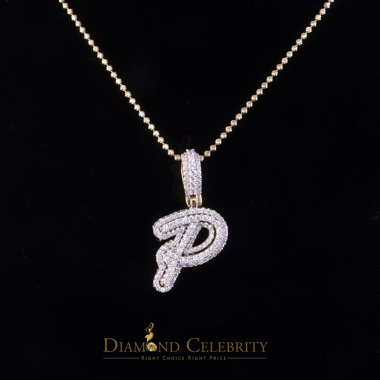 DiamondCelebritees Yellow Cursive 3D Alphabet Shape 925 Sterling Silver Cubic Zirconia Pendant