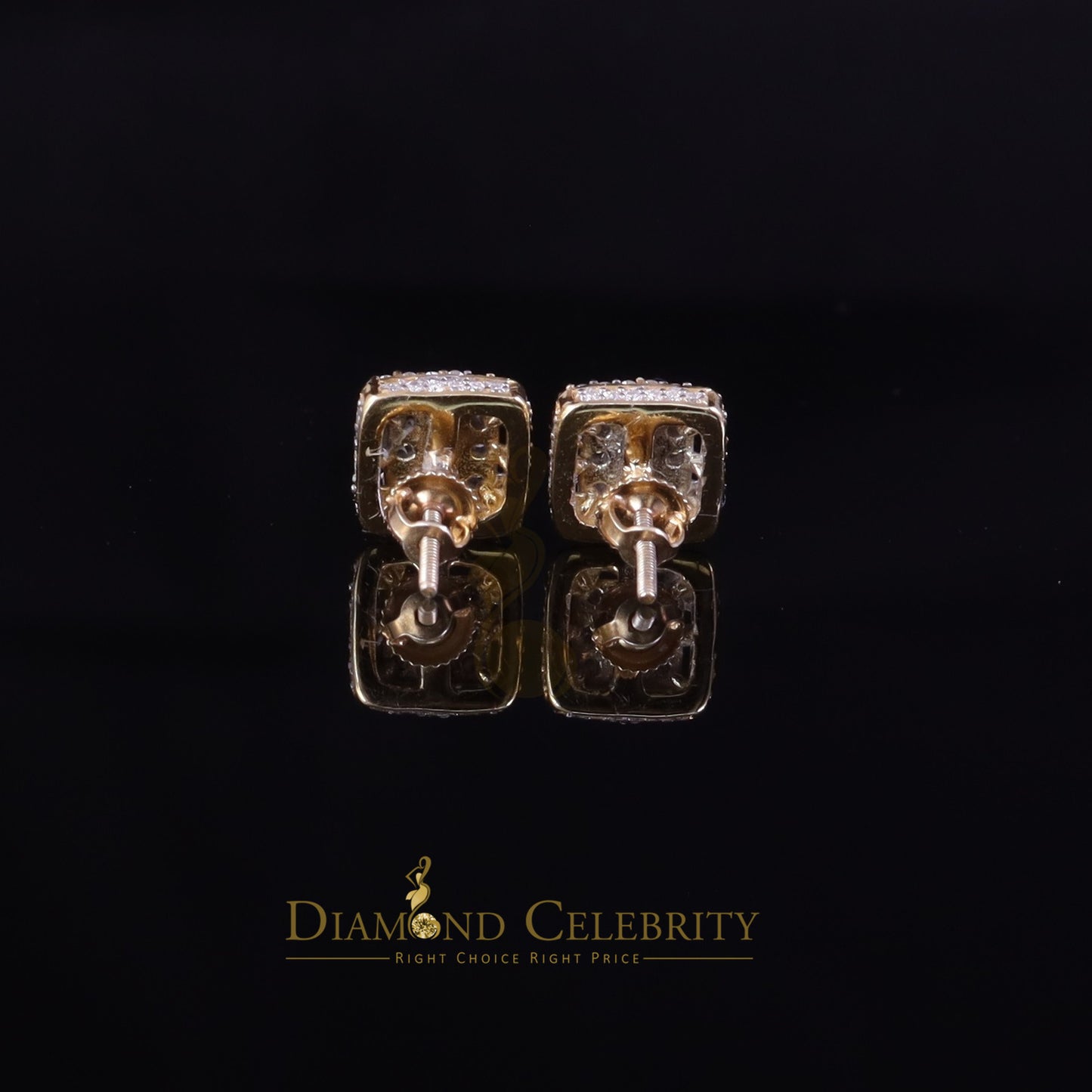 DiamondCelebritees Men's/Womens 925 Silver Yellow 1.10ct VVS 'D' Moissanite Square Stud Earrings