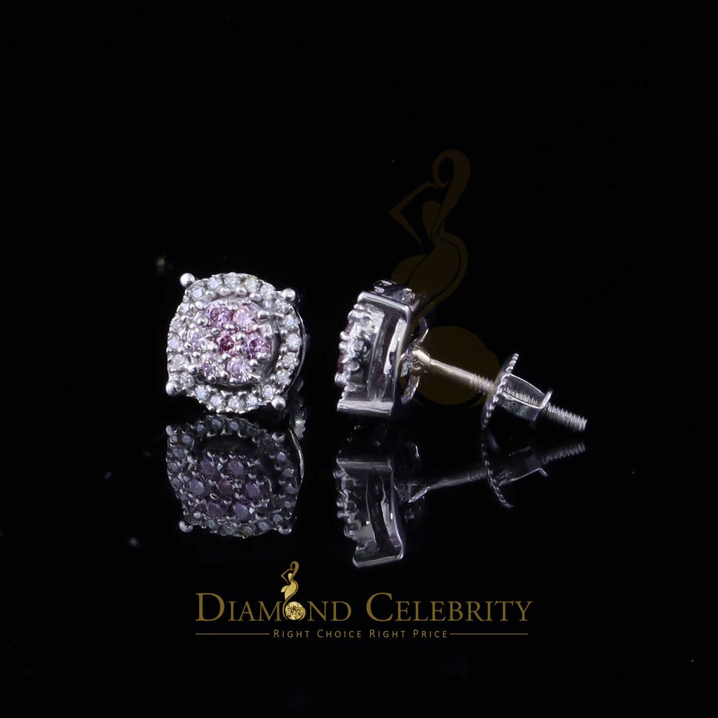Diamondcelebritees Women's 925 Silver White 0.40ct VVS 'D' Pink Moissanite Round Stud Earrings