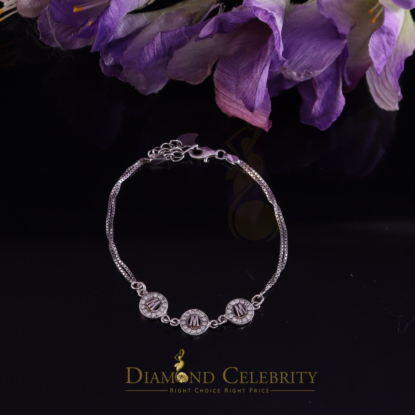 Diamondcelebritees Alphabet W in White Sterling Silver Ladies Bracelet Cubic Zirconia Size 7 Inch