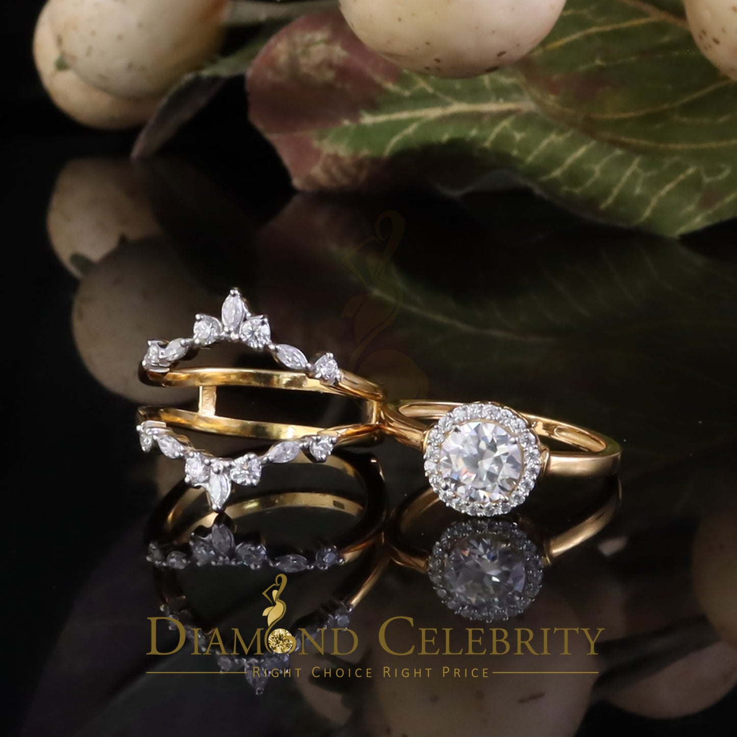 DiamondCelebritees 1.66ct Moissanite Solitaire Enhancer 925 Silver Yellow Guard WrapInsert Ring Sz7