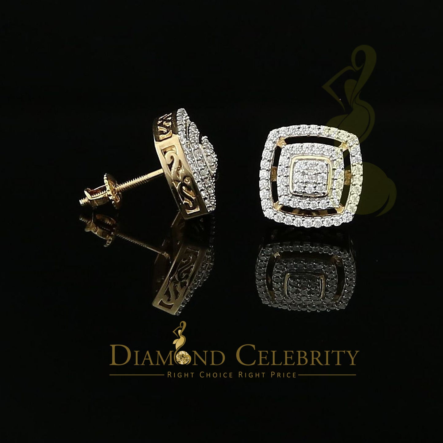 DiamondCelebritees 925 Yellow Sterling Silver 1.22ct Cubic Zirconia Women's Hip Hop Square Earrings