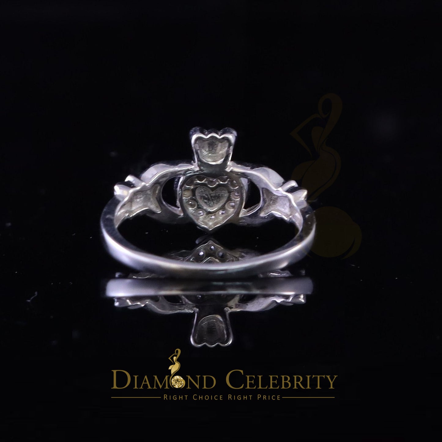DiamondCelebritees Sterling White Silver 0.16ct Cubic Zirconia Promise Heart Crown Womens Ring SZ 7