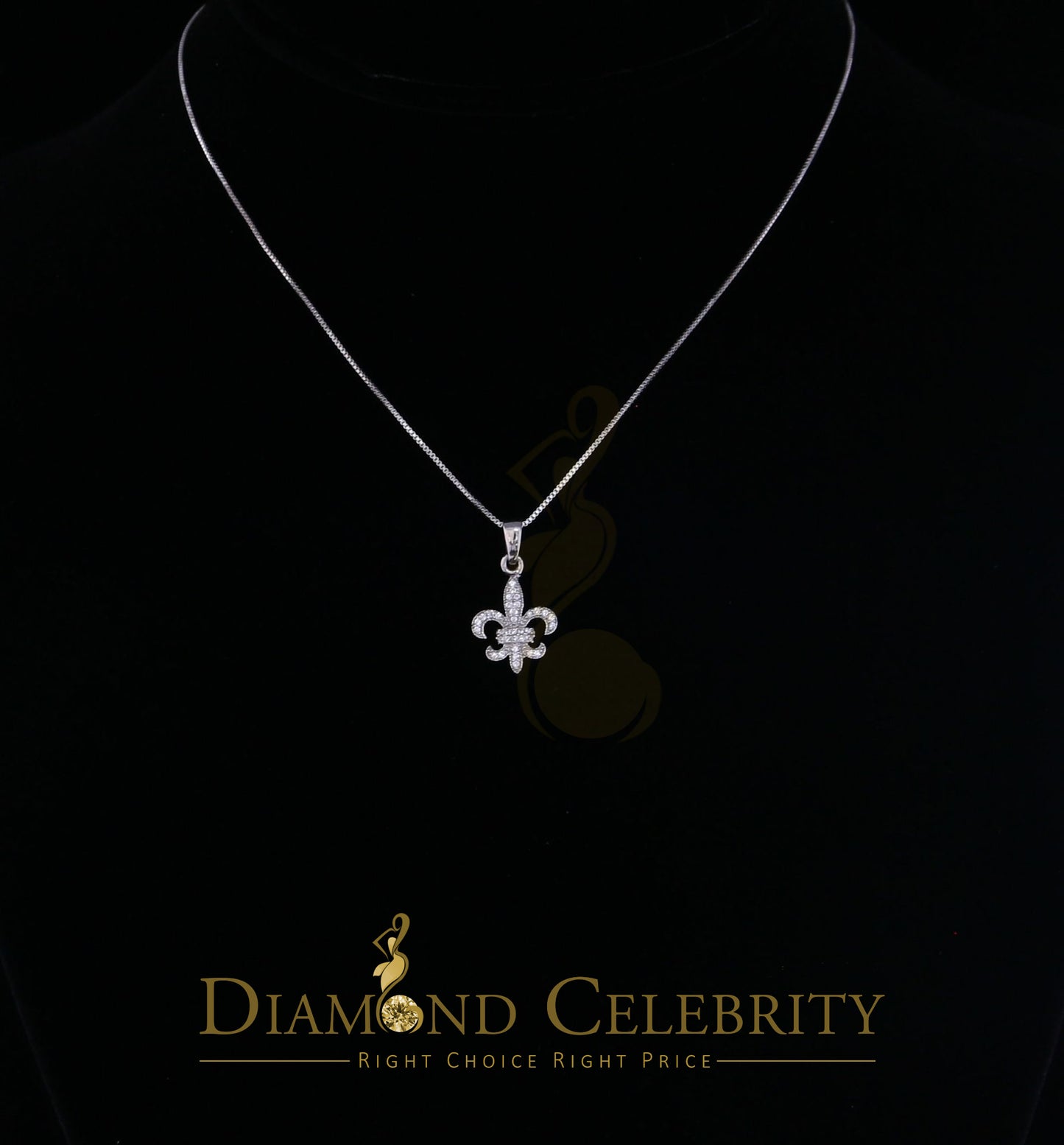 DiamondCelebritees 925 Sterling Silver Fleur de Lis Shape Pendant with 0.38ct Cubic Zirconia