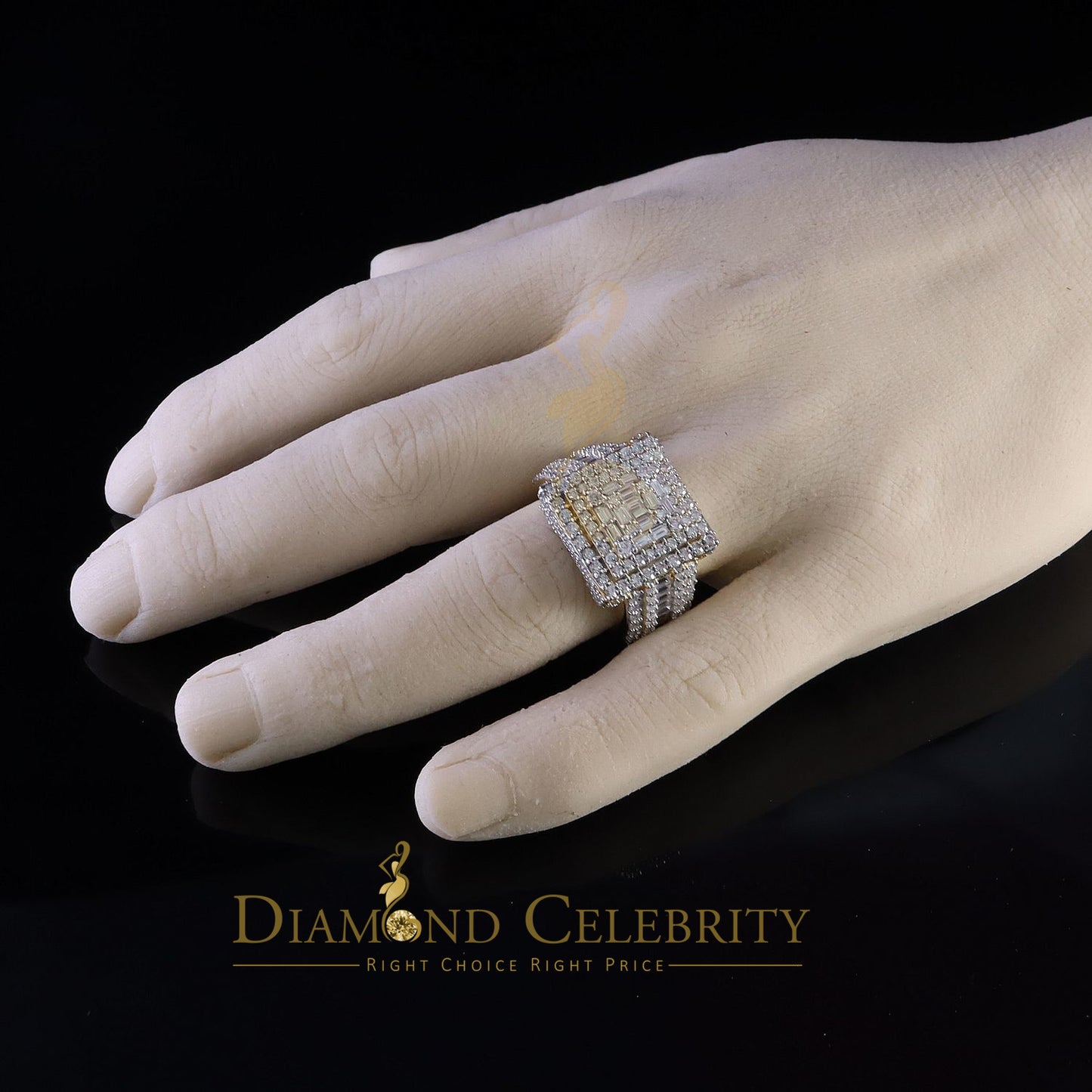 DiamondCelebritees 925 Yellow Silver 5.00ct VVS 'D' Moissanite Stone Men's for Square Rings Size 10