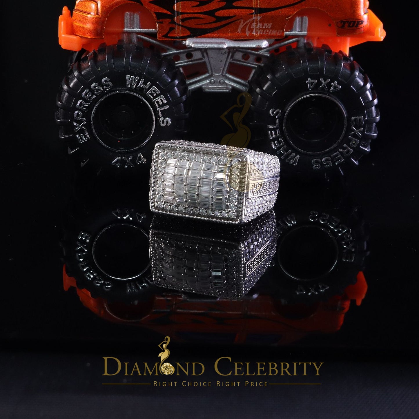 DiamondCelebritees Men's for 925 White Silver 4.50ct VVS 'D' Moissanite Rectangle Rings Size 10