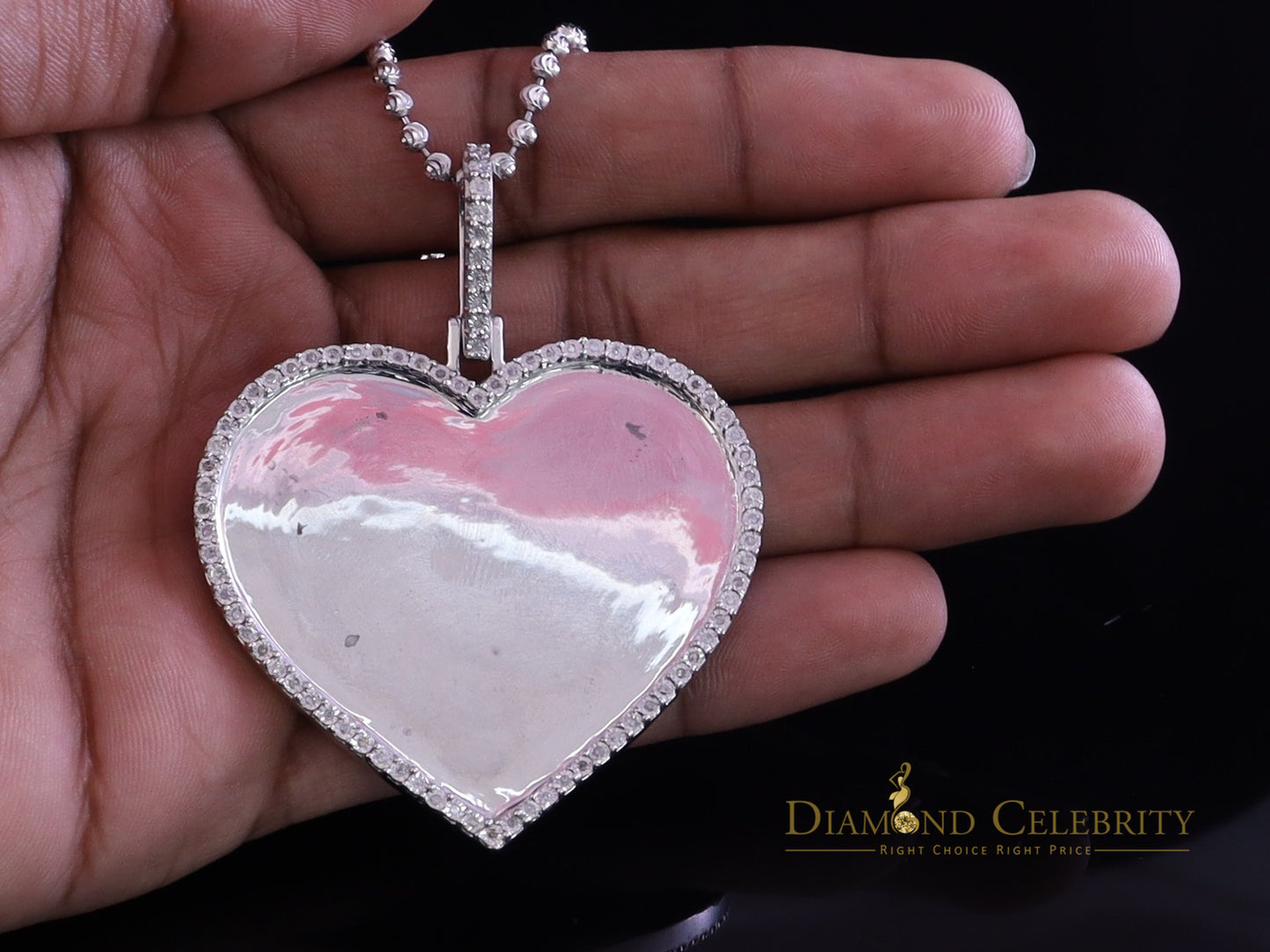 DiamondCelebritees 0.75ct Real Diamond White 925 Sterling Silver "2.00" Inch Heart PICTURE Pendant