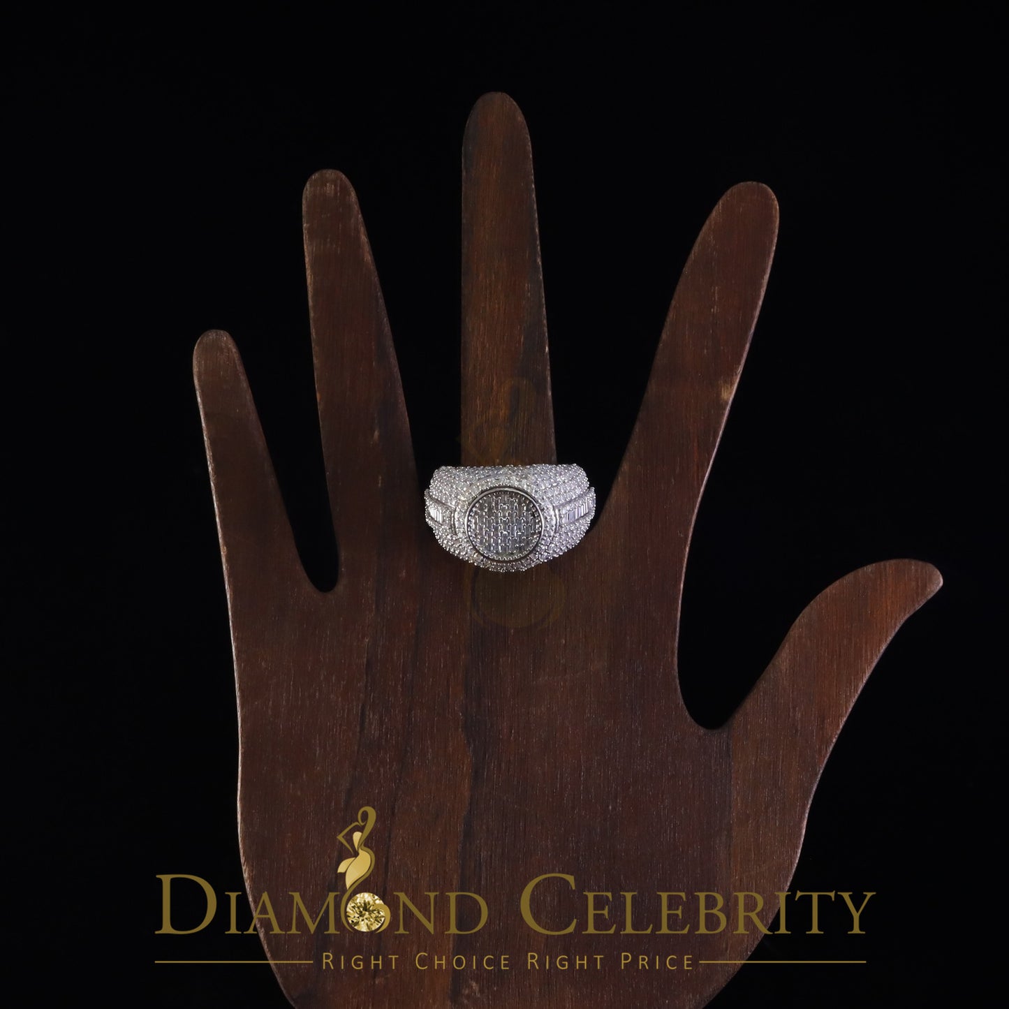 DiamondCelebritees White Sterling 925 Silver 5.50ct Buguette VVS D Moissanite Round Mens Ring SZ 10