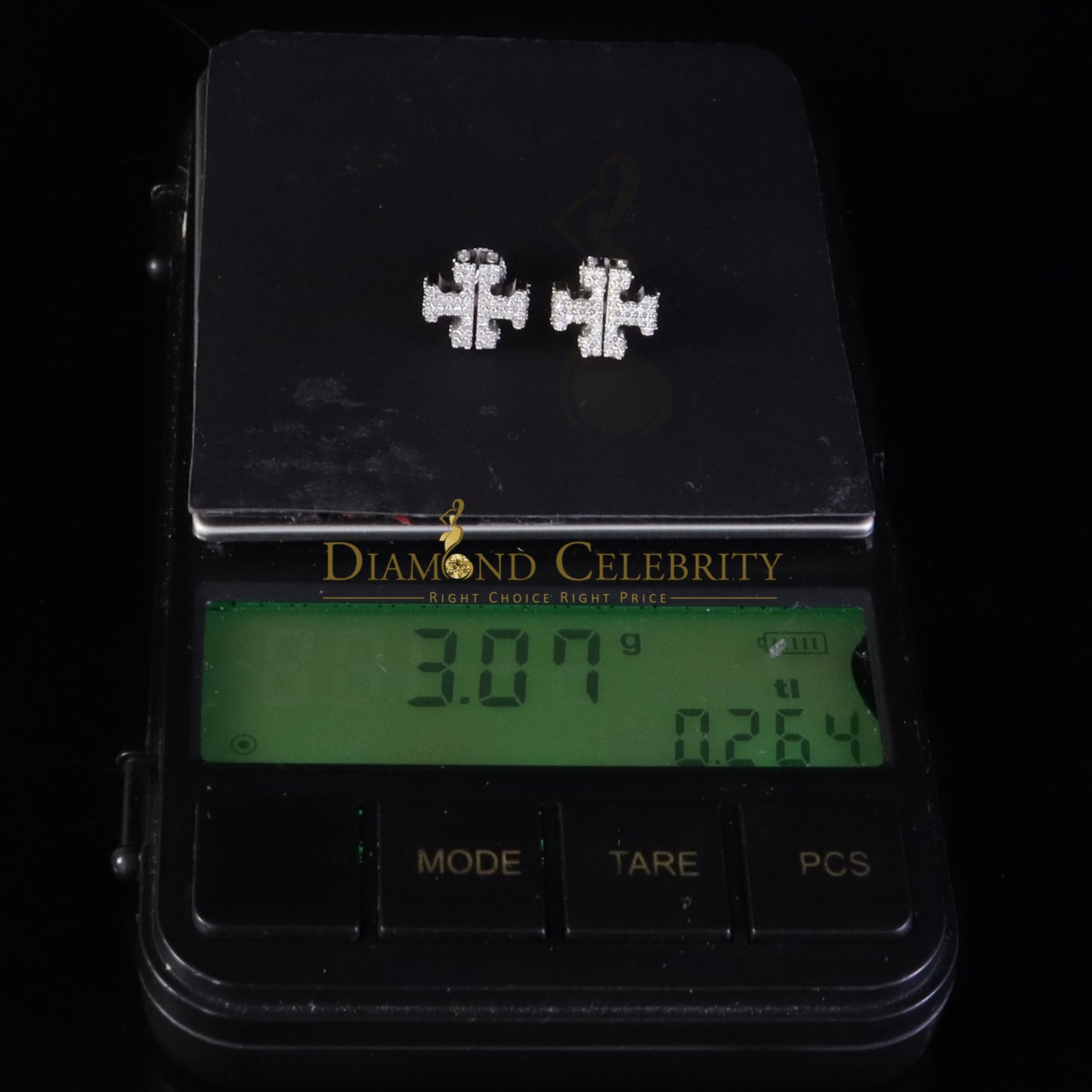 Diamondcelebritees White Designer cross 1CT VVS 'D' Moissanite Men's/Womens 925 Silver Earrings