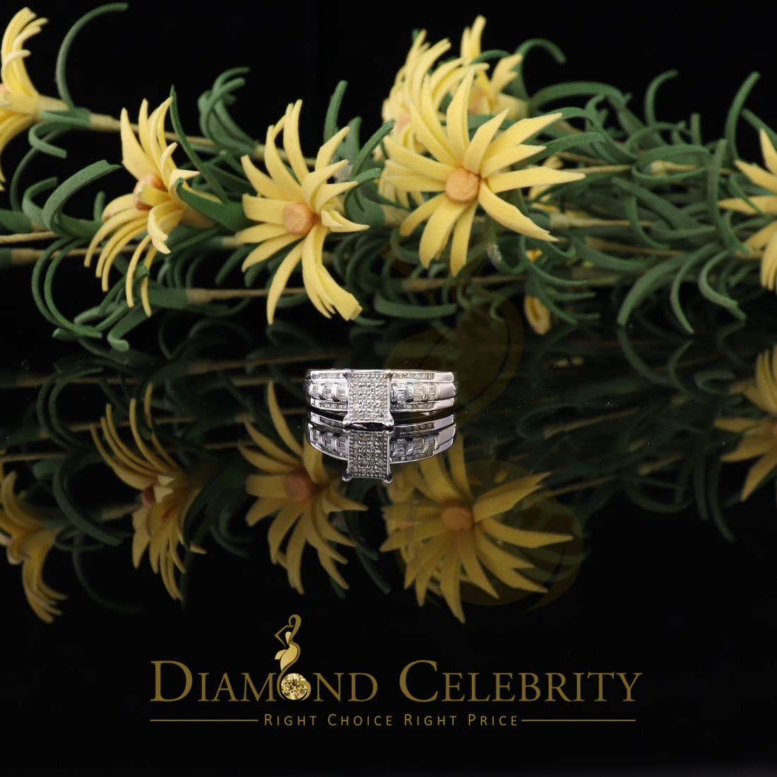 DiamondCelebritees 0.25ct Real Diamond 925 Sterling White Silver Shine Womens Square Ring SZ 7