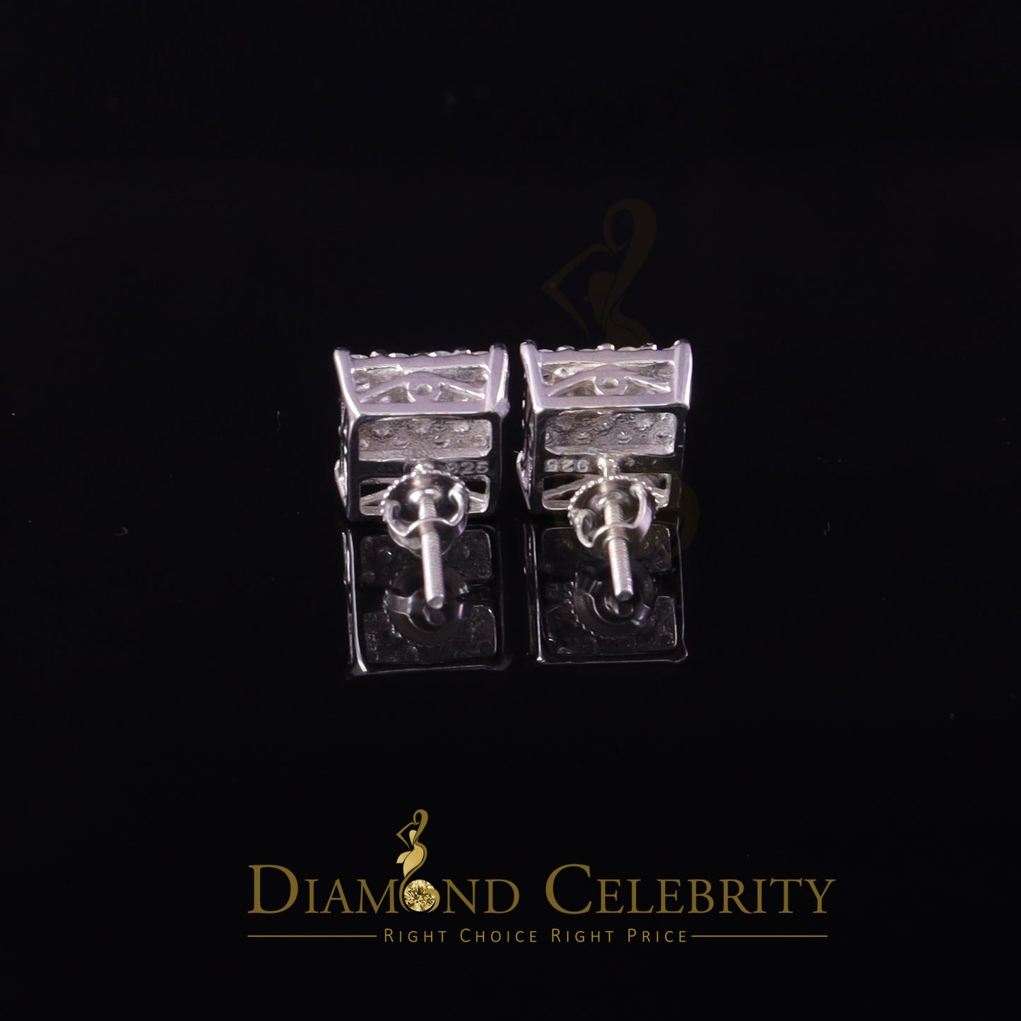 Diamondcelebritees Men's/Womens 925 Silver White 1.00ct VVS 'D' Moissanite Square Stud Earrings