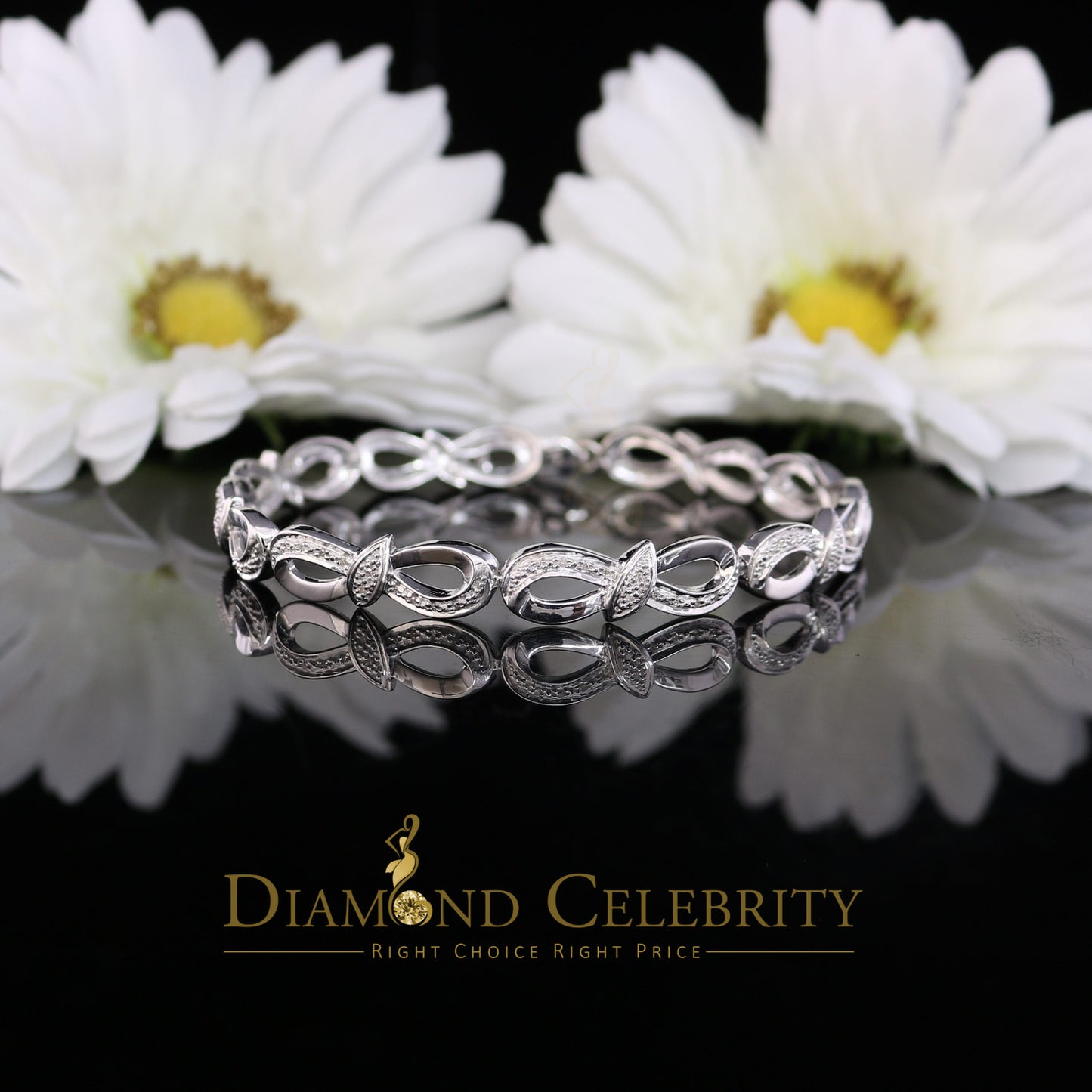Diamondcelebritees 925 Sterling Silver Infinity Style 0.15CT Real Diamond Bracelet Size 7.5 Inch