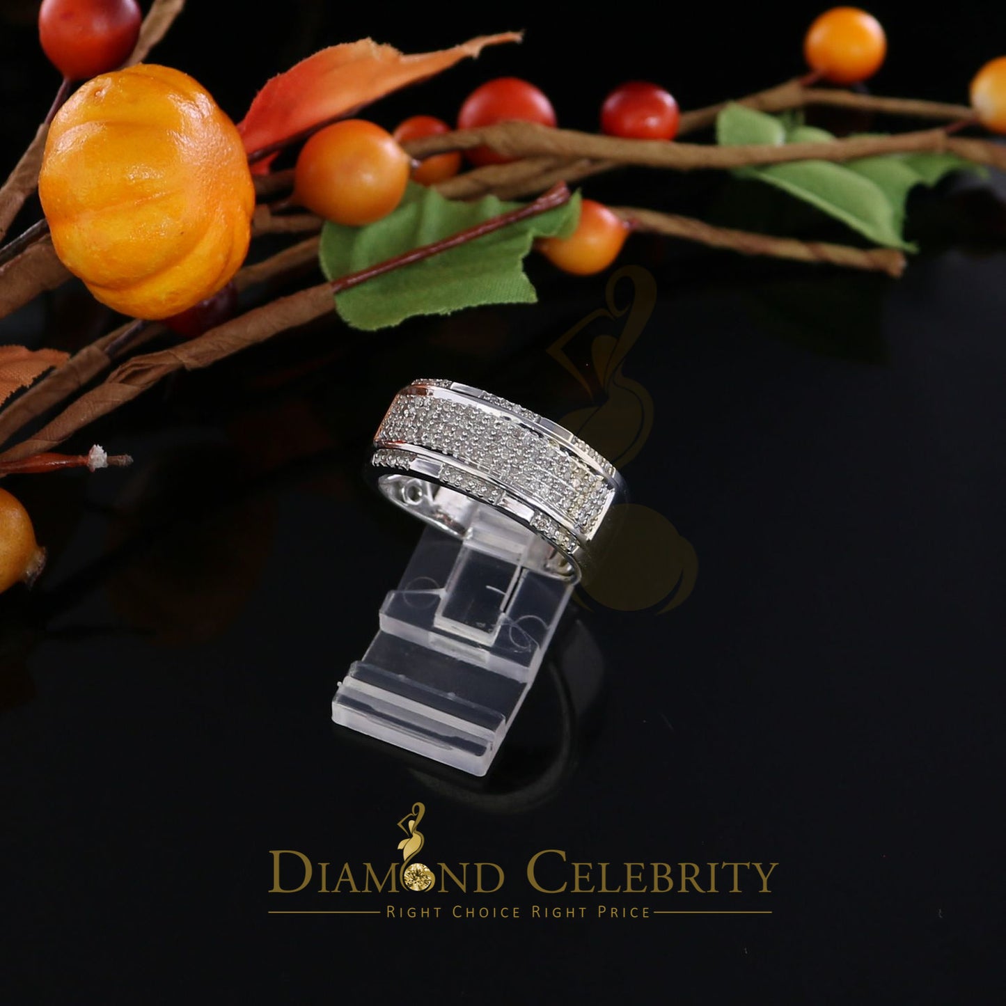 DiamondCelebritees 0.45 CT Real Diamond 925 Silver White Band Shine Men's Engagement Ring Size 11