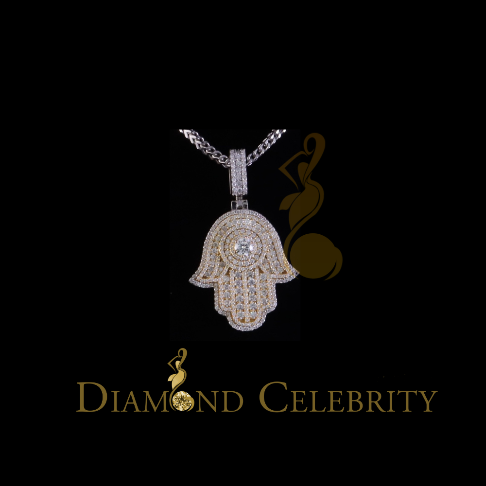 Diamondcelebritees Big 5CT VVS D Moissanite White 2.5 Inch Silver Charm Hamsa Pendant for Men/Women
