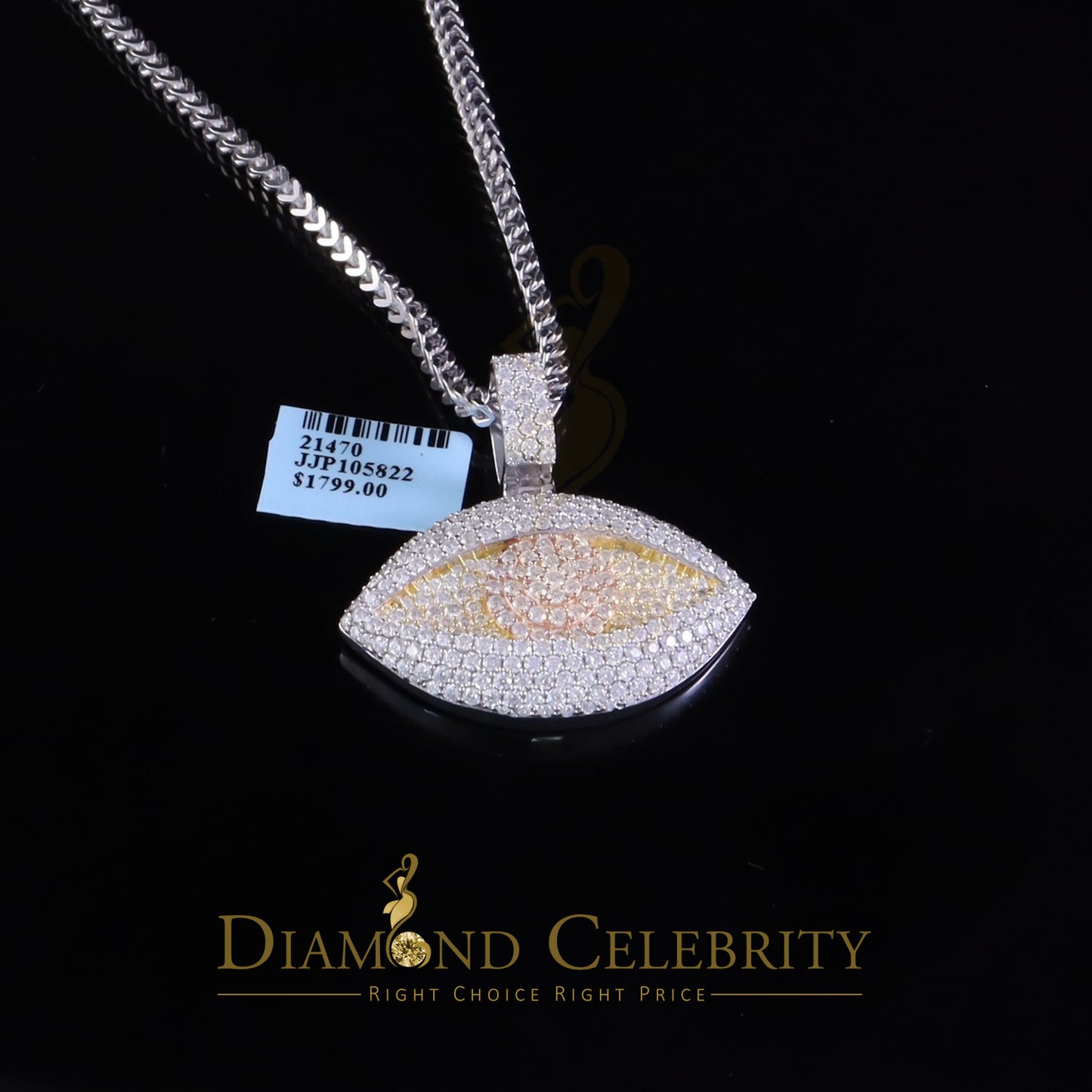 Diamondcelebritees 5.0ct VVS D Moissanite White Yellow Silver Charm Evil Eye Pendant Men's /Women's