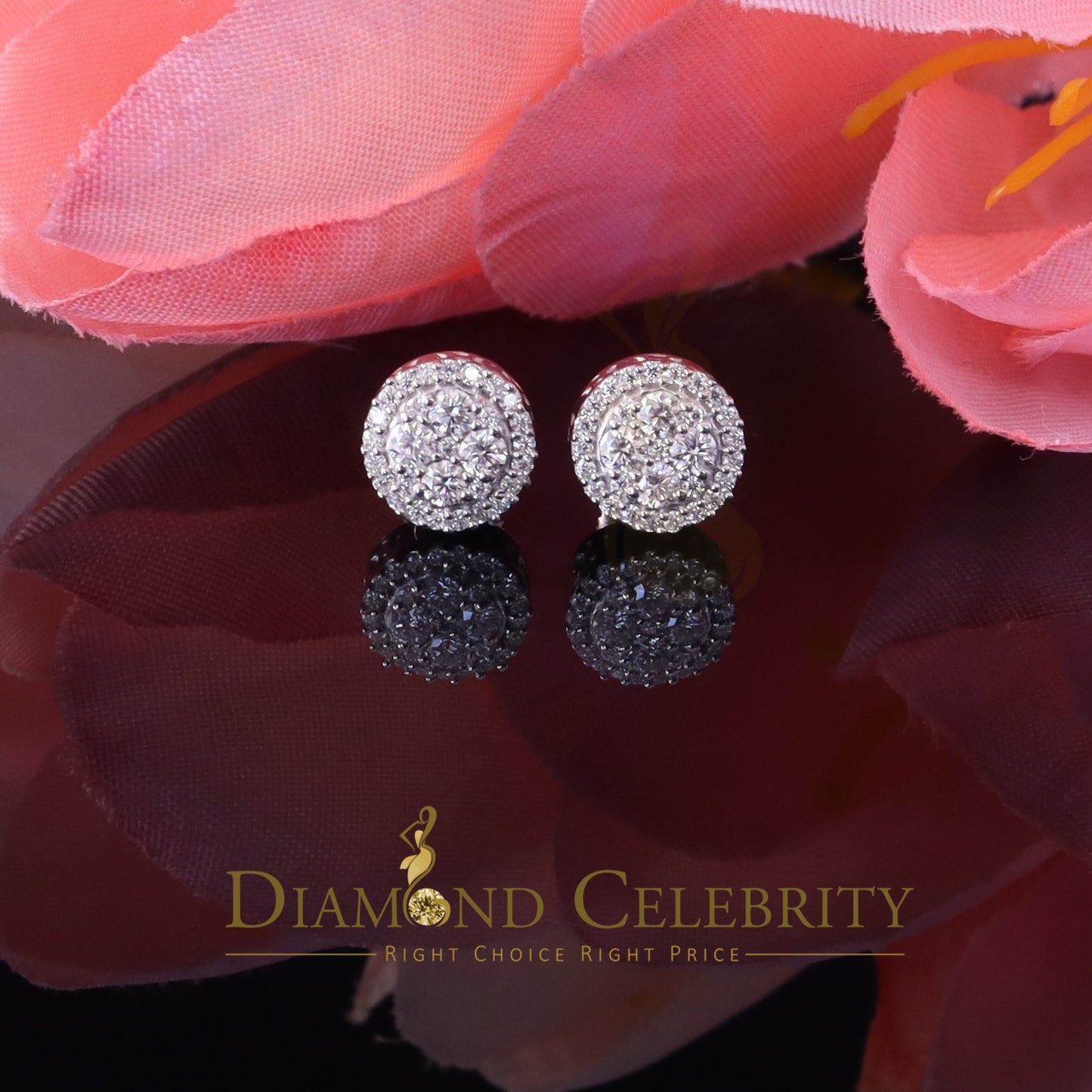 Diamondcelebritees 0.50ct VVS 'D' Moissanite Round Men's/Womens 925 Silver White Stud Earrings