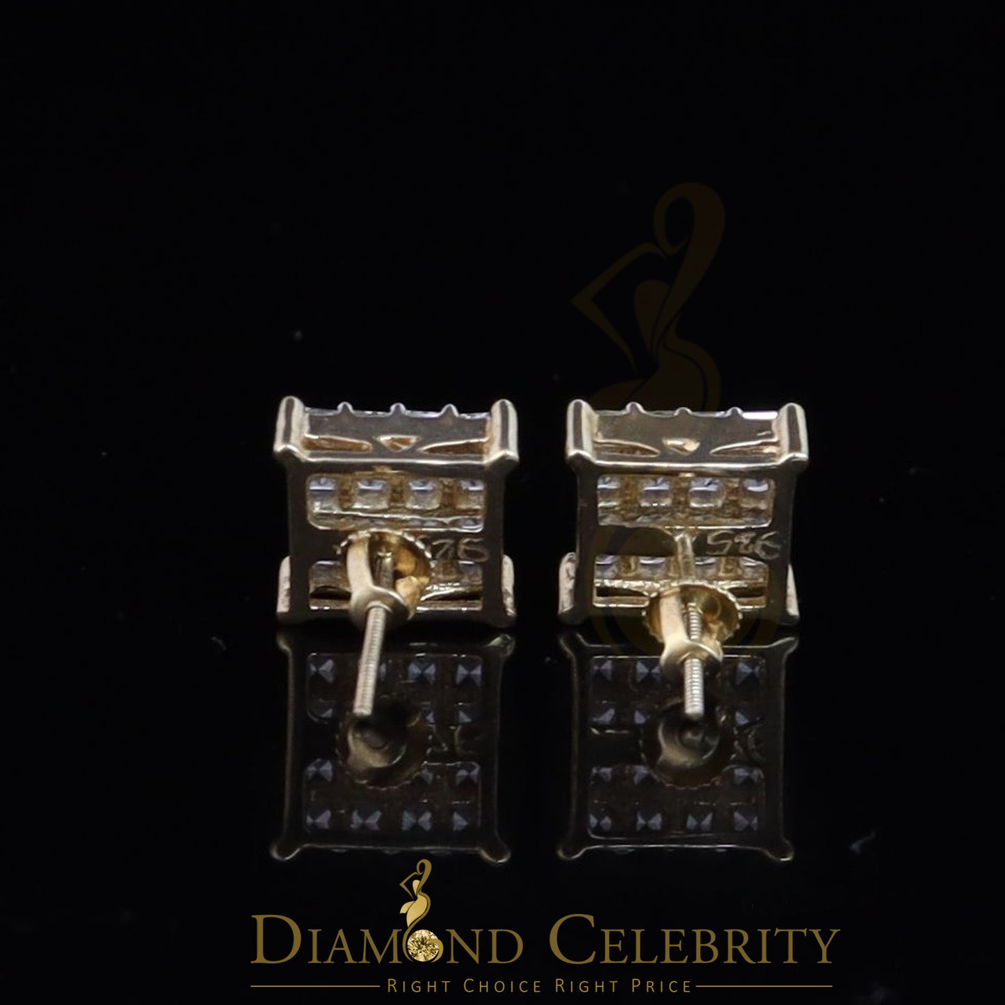 DiamondCelebritees 925 Yellow Silver 2.88ct Cubic Zirconia Women's & Men's Hip Hop Square Earrings