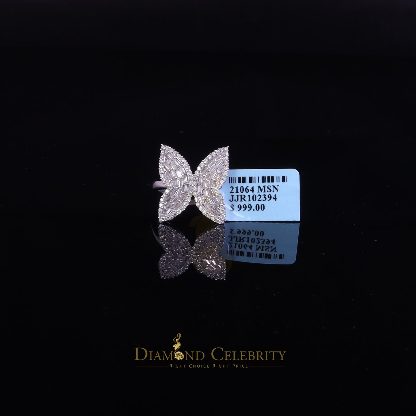 DiamondCelebritees Womens 925 Silver White 1.50ct VVS 'D' Moissanite Butterfly Rings Size 7