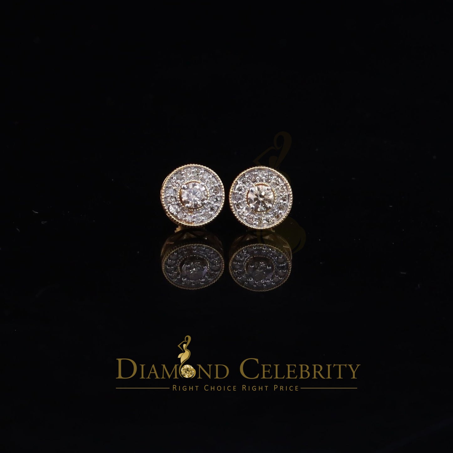 DiamondCelebritees Real 10k Yellow Gold Round Stud 0.50ct Earrings with Real Diamonds