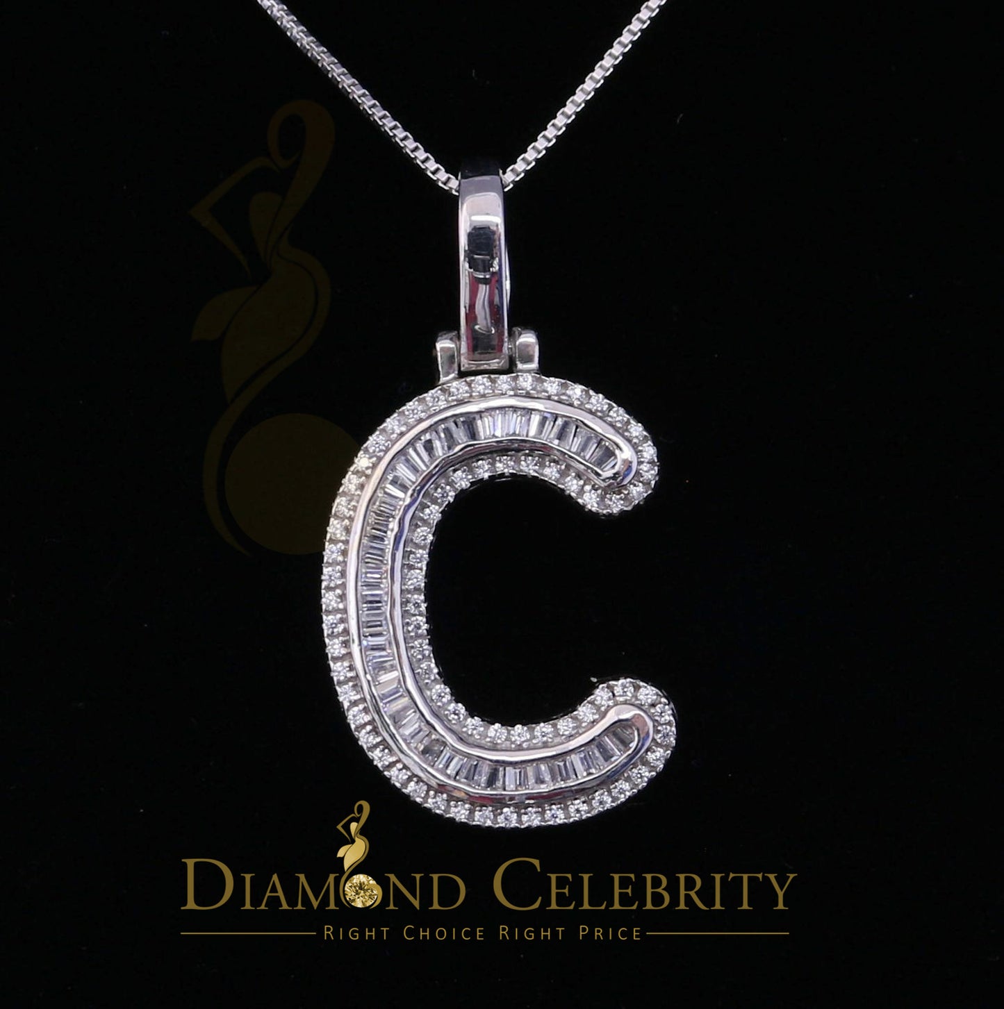 DiamondCelebritees White Bugutte Initial All Alphabet Sterling Silver Pendant with Cubic Zirconia