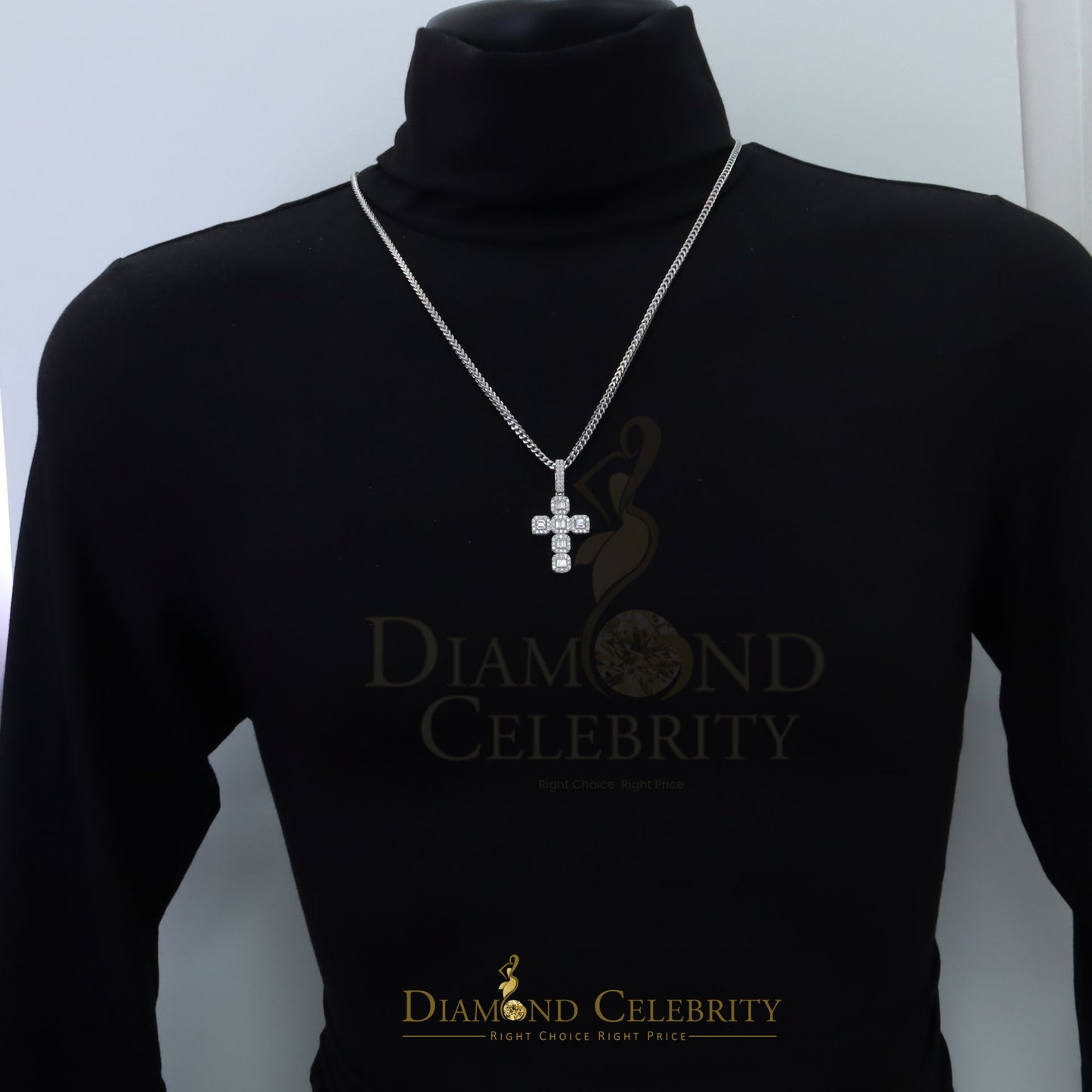 DiamondCelebritees White Sterling Attractive Silver CROSS Shape Pendant With 2.96ct Cubic Zirconia