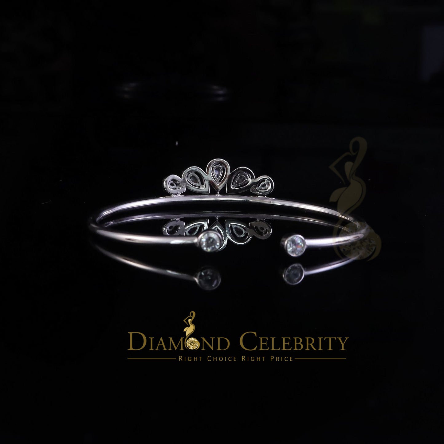 DiamondCelebritees 925 Sterling Silver Cubic Zirconia Stone Adjustable Crown White Bangle