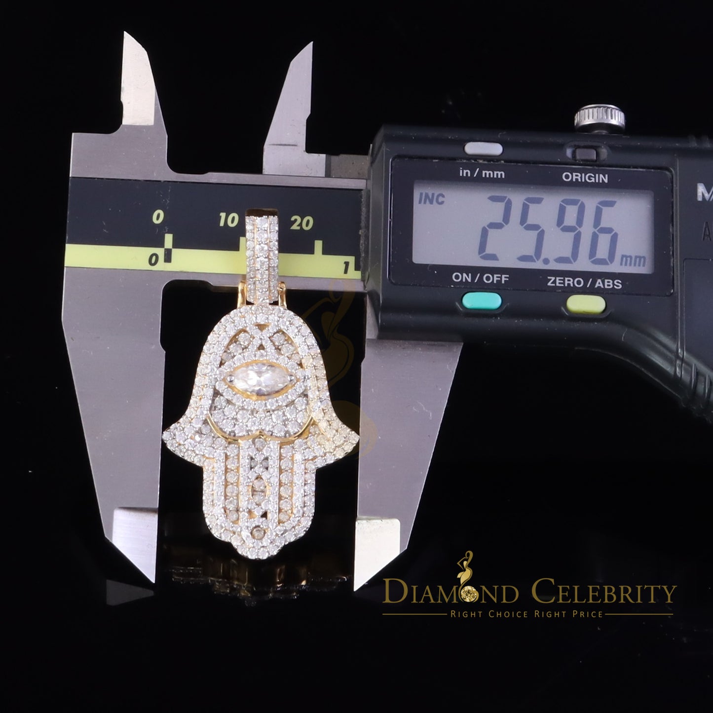 Diamondcelebritees 3.00ct Moissanite VVS D Baguette 925 Silver Yellow Hamsa Pendant For Women's