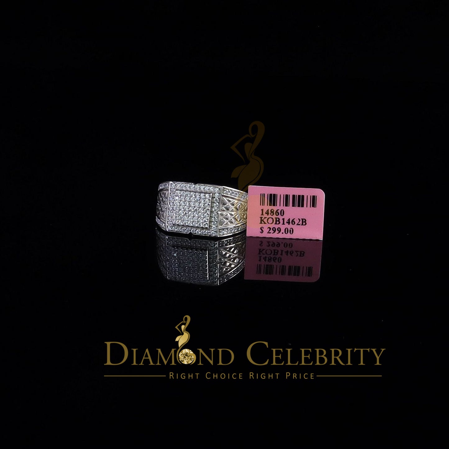 DiamondCelebritees 925 Silver White 1.25ct Cubic Zirconia Wide Square Engagement Men's Ring Size 10