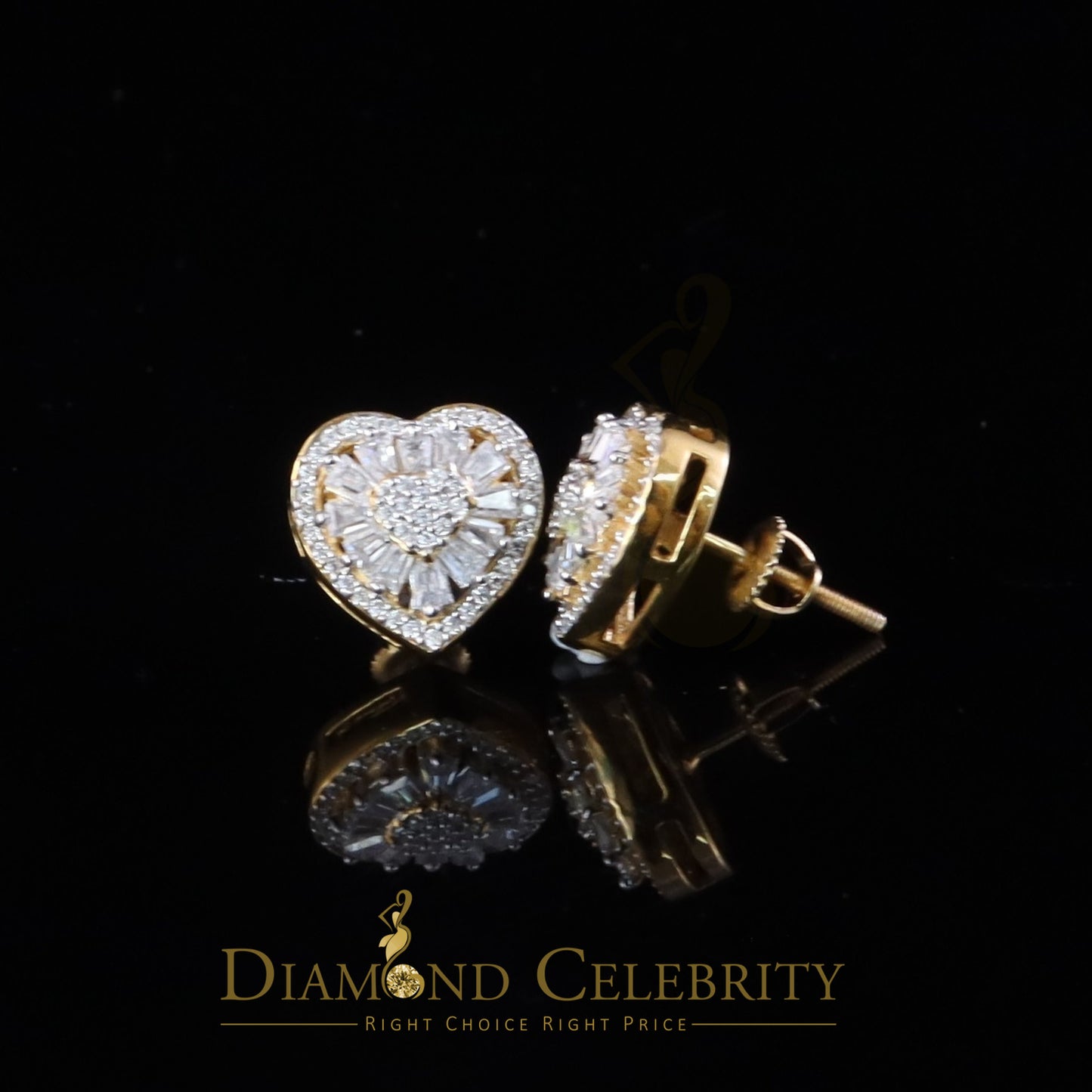 DiamondCelebritees 925 Yellow Silver 1.00ct VVS 'D' Baguette Moissanite Stud Earring Men's/Womens