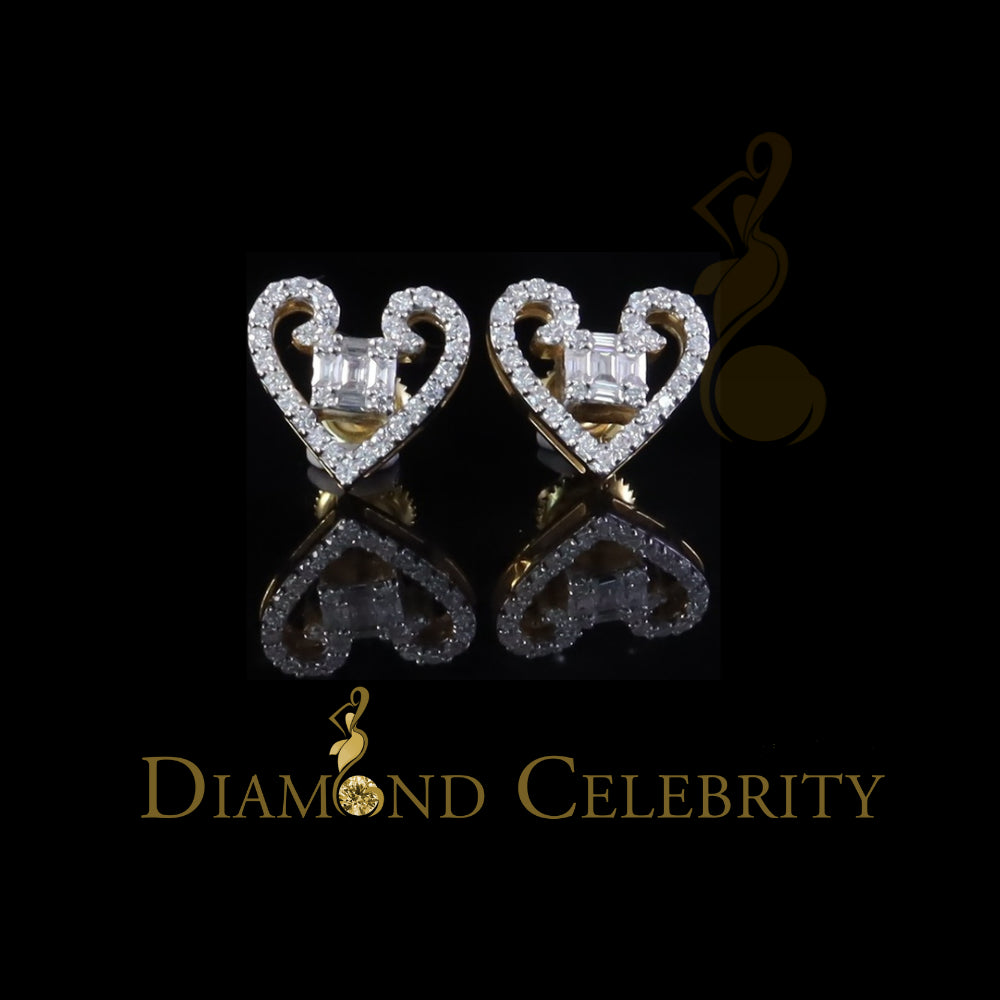 DiamondCelebritees Men's/Womens Stud 925 Silver Baguette Heart 1ct VVS D Moissanite Yellow Earring