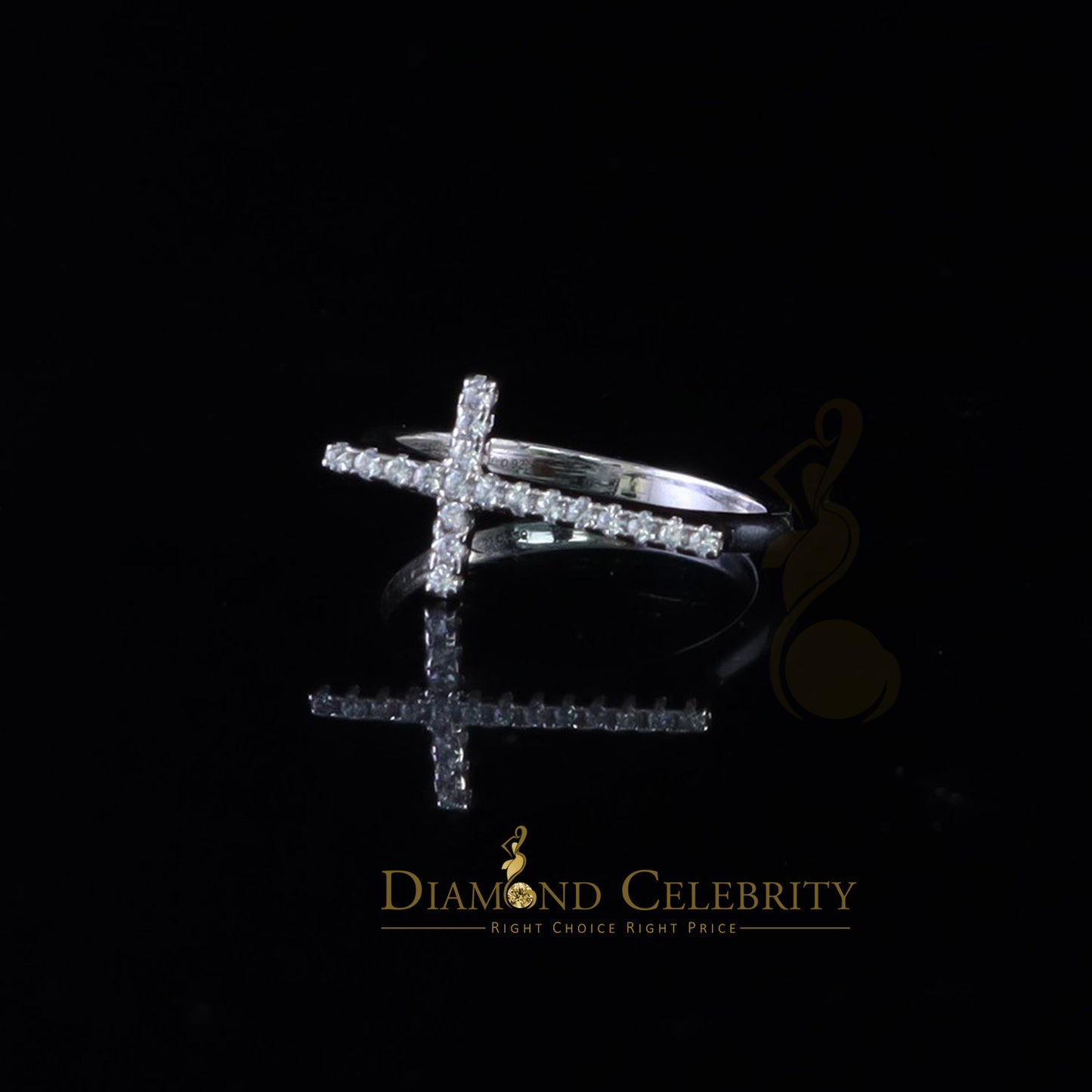 DiamondCelebritees 925 Sterling White Silver 0.19ct Cubic Zirconia Women's Cross Ring Size 6