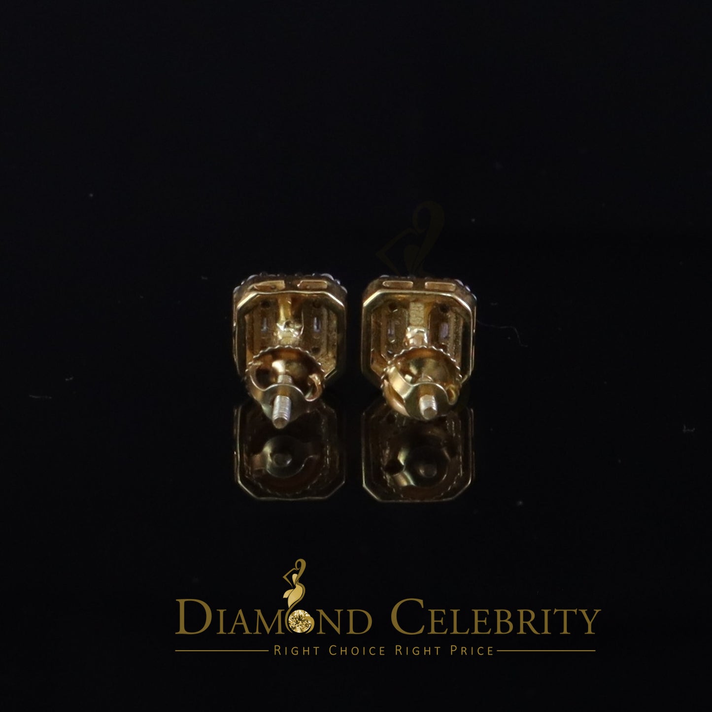 DiamondCelebritees Men's/Womens 925 Silver Yellow 0.25ct VVS 'D' Moissanite Square Stud Earrings