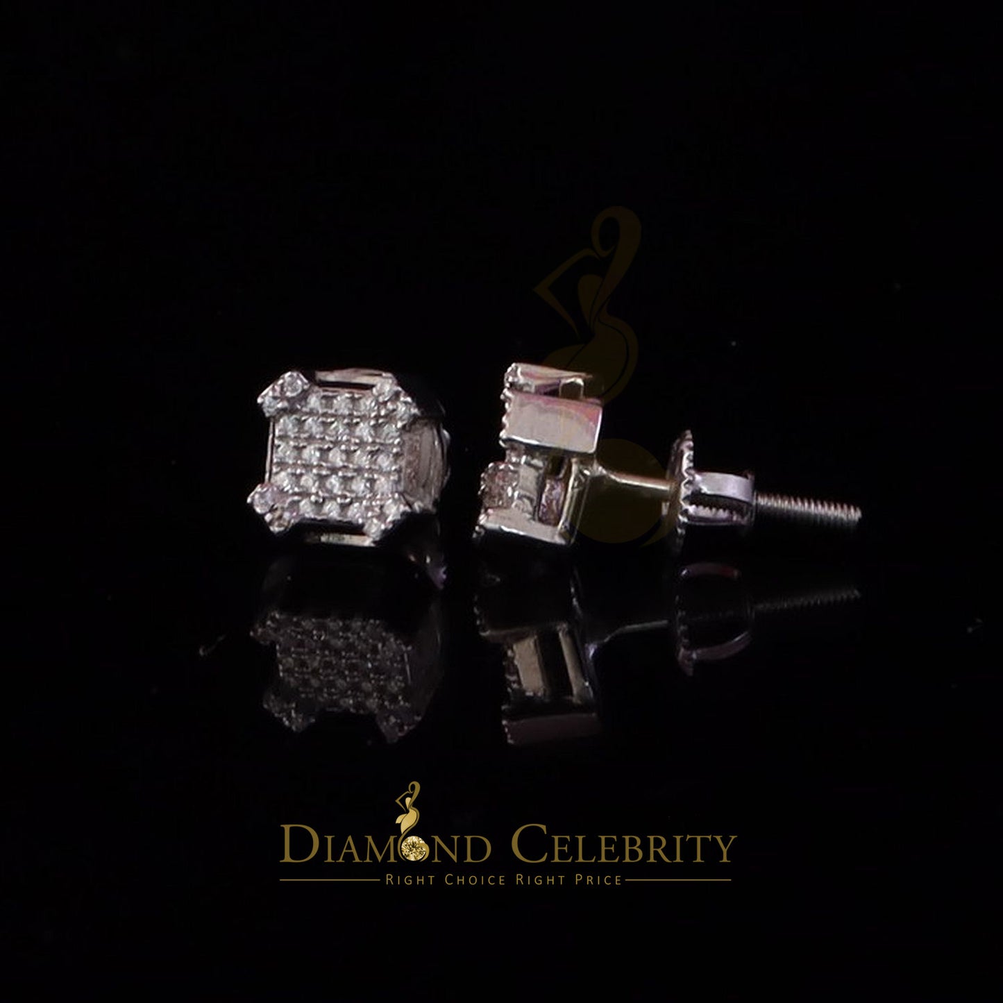 Diamondcelebritees Men's/Womens 925 Silver White 0.25ct VVS 'D' Moissanite Square Stud Earrings