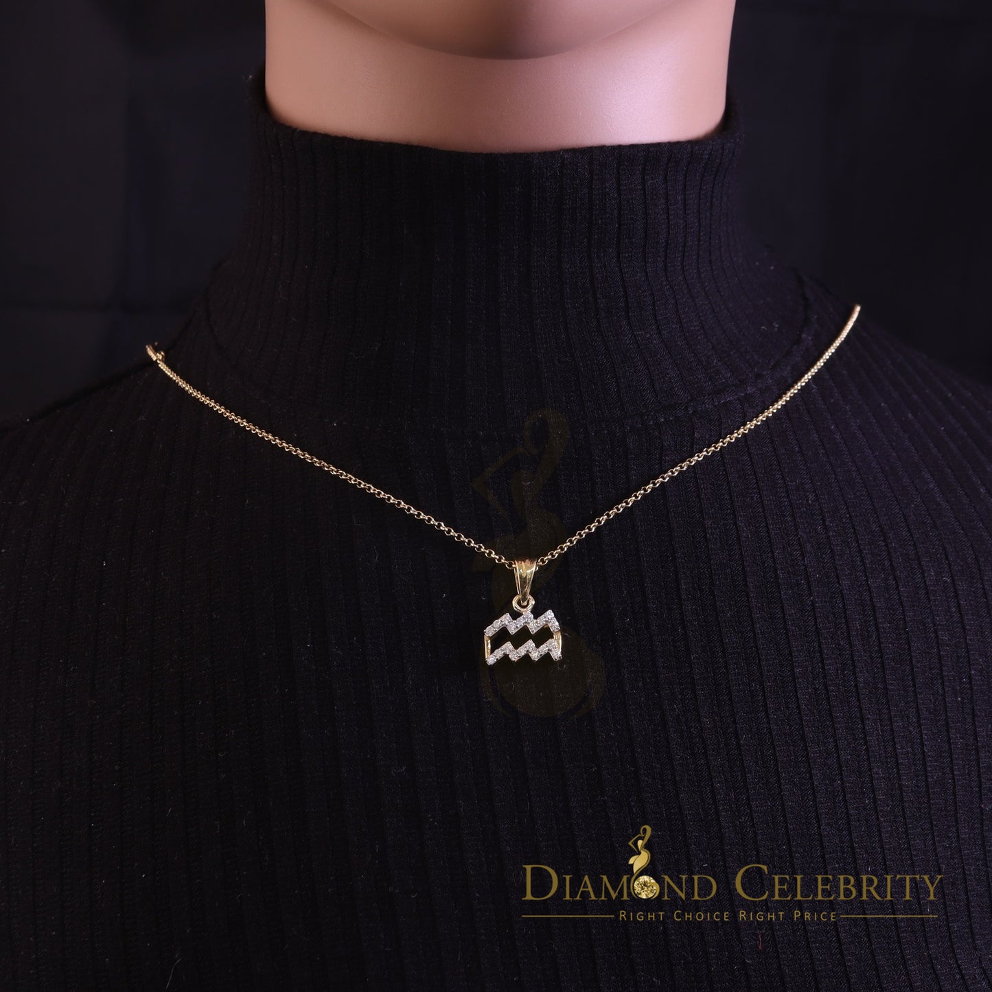 DiamondCelebritees 0.50ct Cubic ZirconiaYellow Silver AQUARIUS FEBRUARY Month Pendant Men & Women