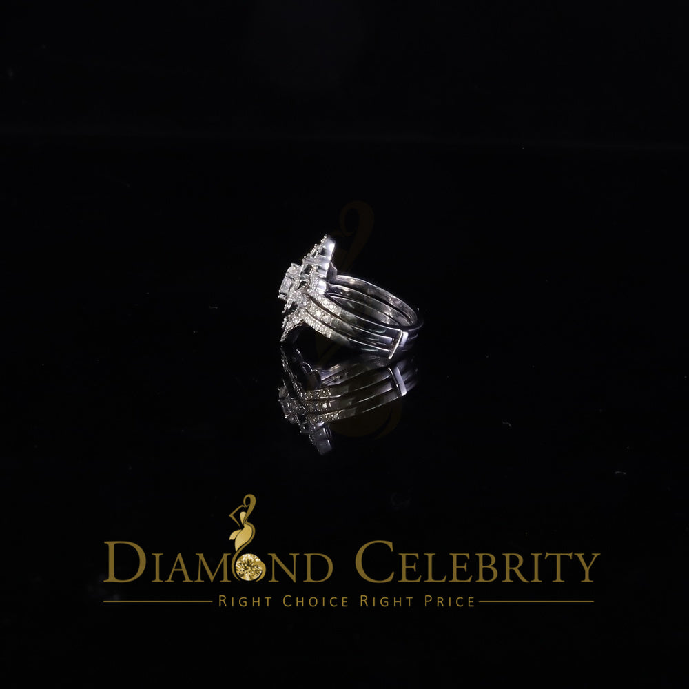 DiamondCelebritees 925 White Silver 2.00ct VVS D Moissanite Fancy Ring W/ Guard in SZ7 for Women